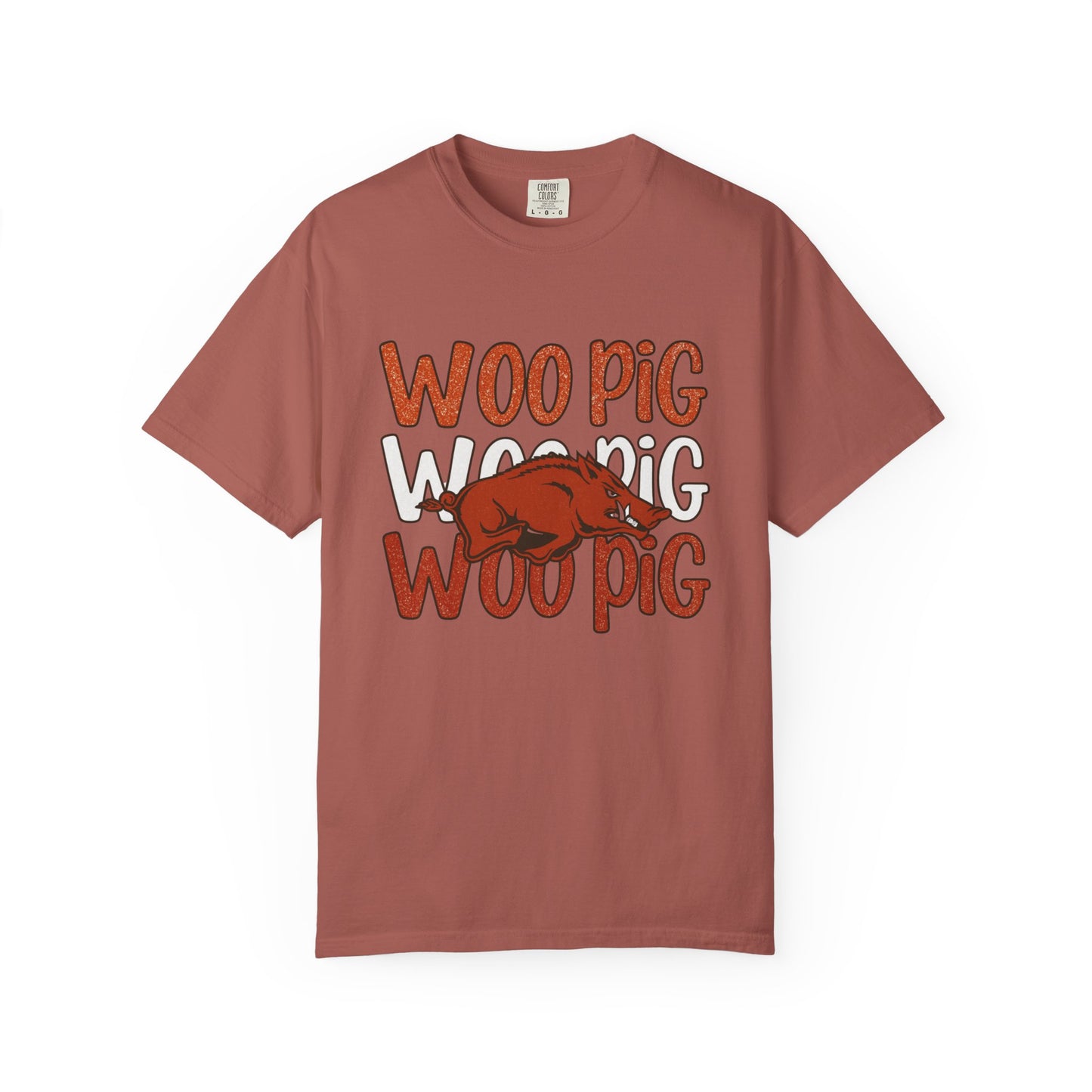 Woo Pig Garment-Dyed T-Shirt, Unisex Tee, Arkansas Pride Shirt, Casual Everyday Wear, College Game Day Tee, Fun Graphic Tee