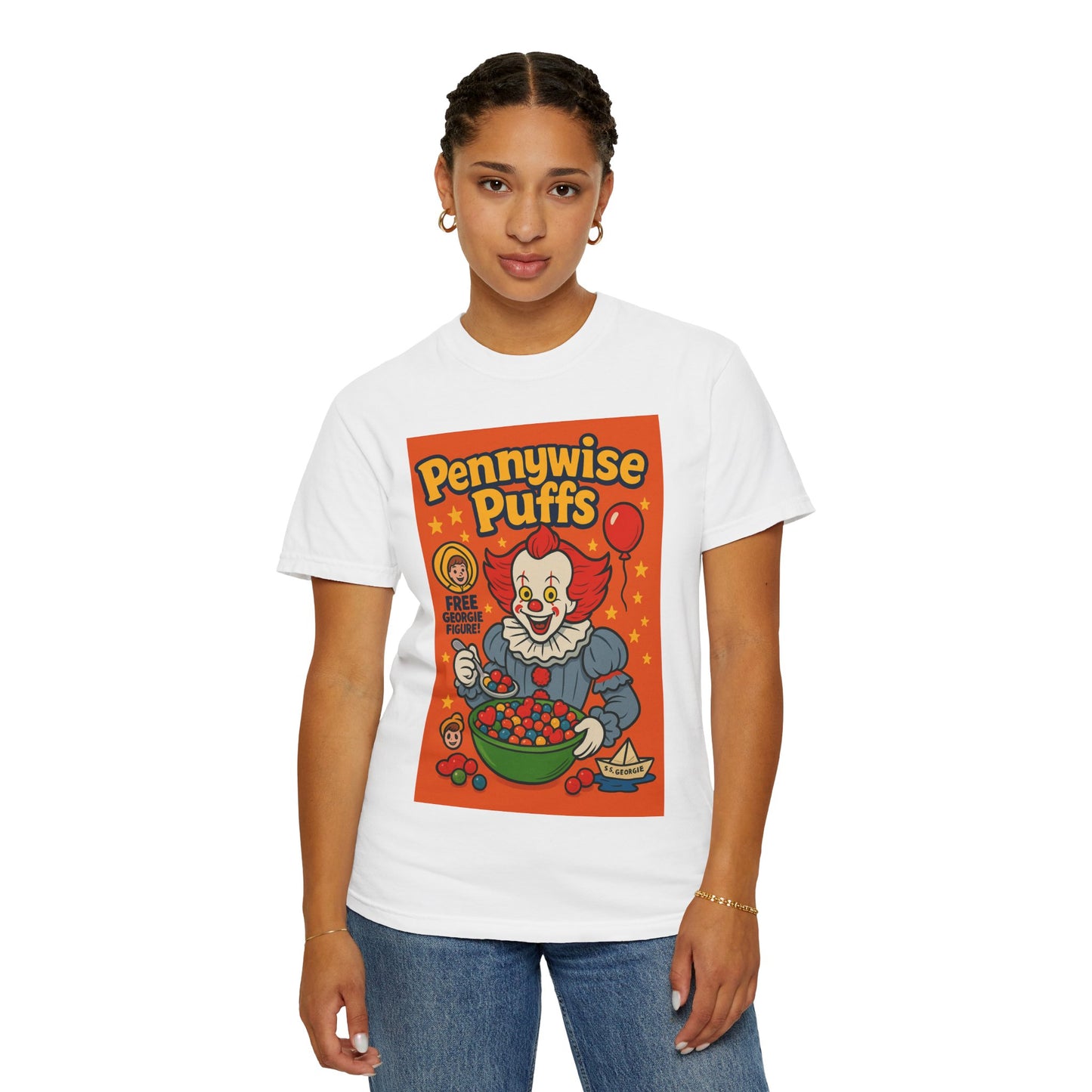 Pennywise Puffs T-Shirt | Unisex Graphic Tee for Horror Fans, Perfect for Halloween, Movie Nights, Gifts, Cosplay