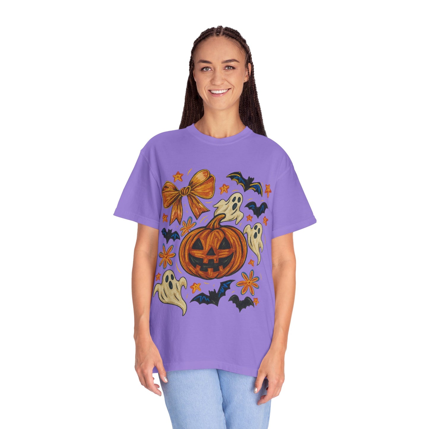 Halloween Ghost & Pumpkin T-shirt, Spooky Season Shirt, Fall Tee, Unisex Halloween Apparel, Ghostly Graphic Tee, Pumpkin Graphic Shirt