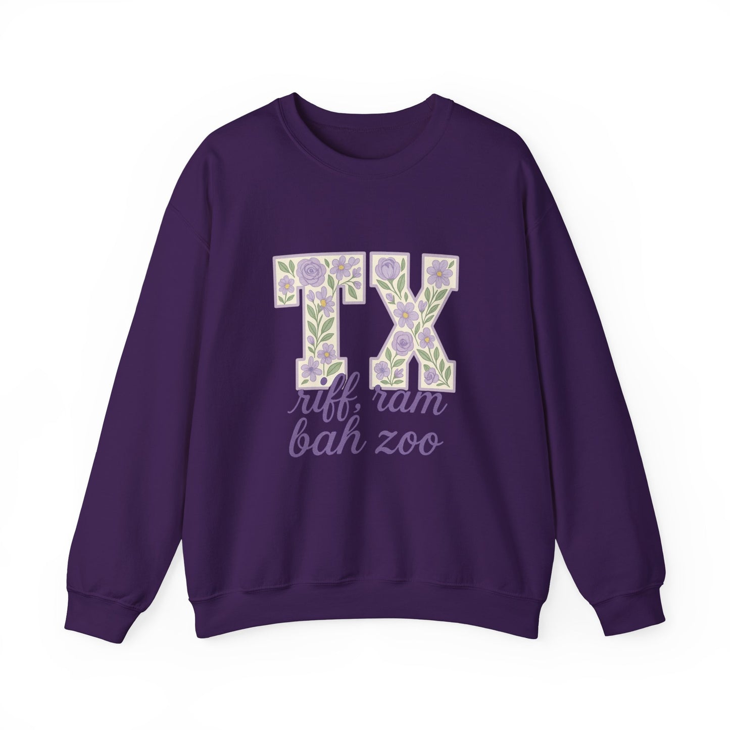 Texas Floral Sweatshirt, Cozy Unisex Crewneck, TX Riff Ram Bah Zoo Pullover, Gift for College Students, Texas Pride Apparel, Spring Fashion