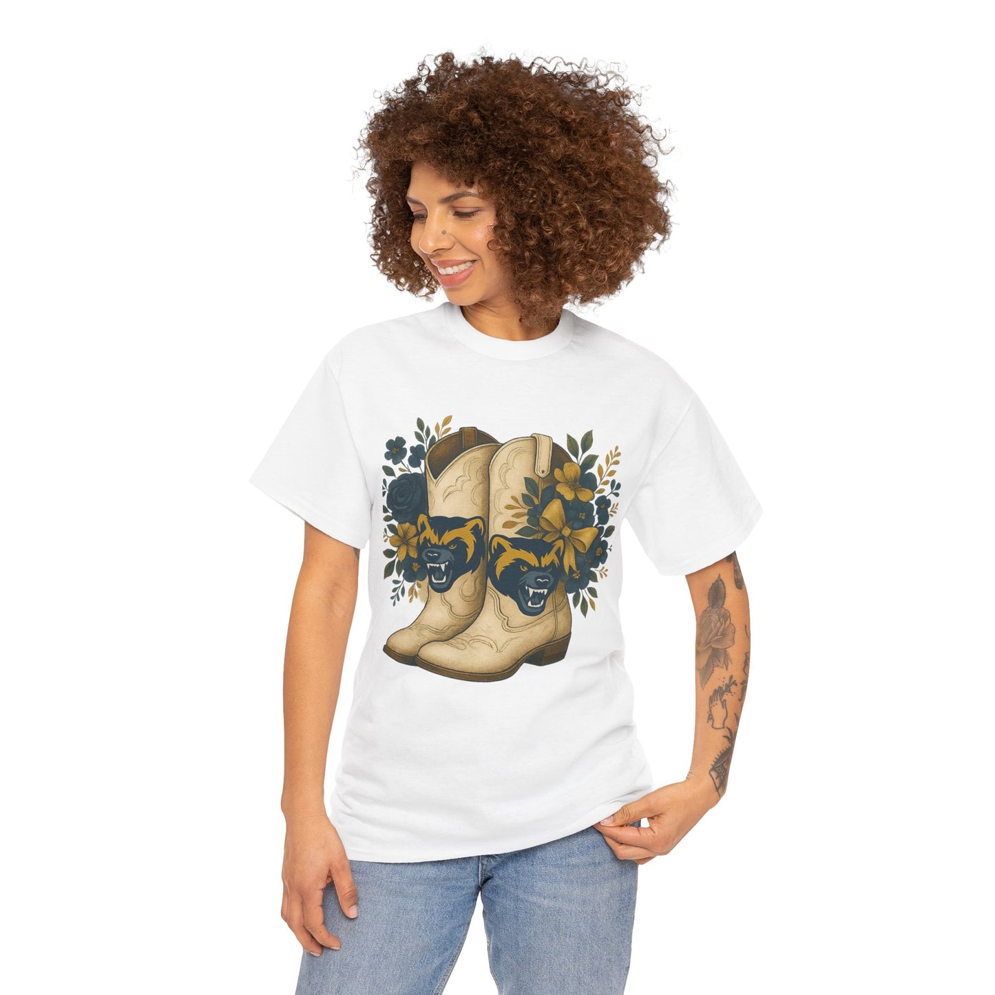 Graphic Tee - Michigan Wolverines Maize and Blue Country Chic Floral Cowboy Boots Vintage Style Shirt