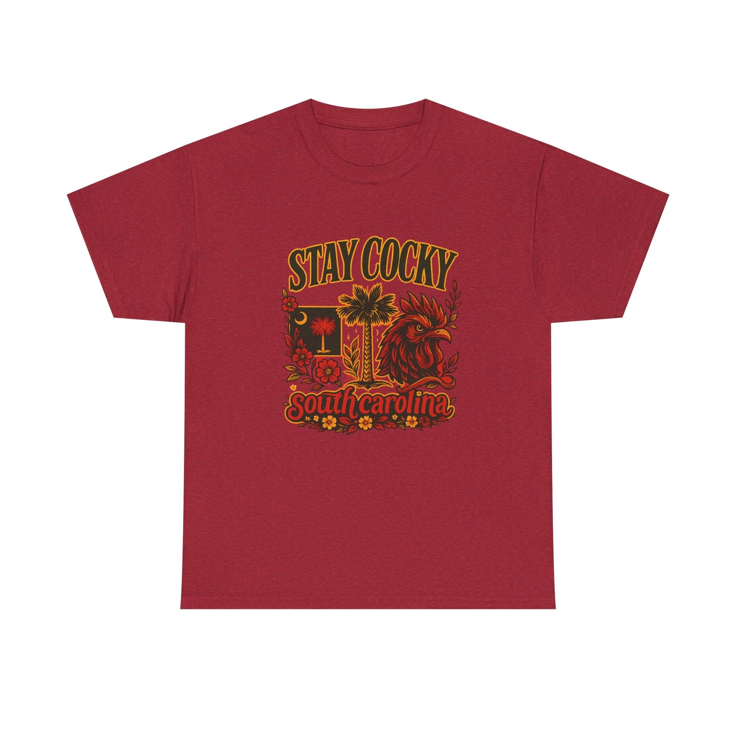 Stay Cocky Unisex Heavy Cotton Tee, Casual Graphic Tee, South Carolina Pride Shirt, Fun Vacation Wear, Perfect Gift for Gamecocks Fans