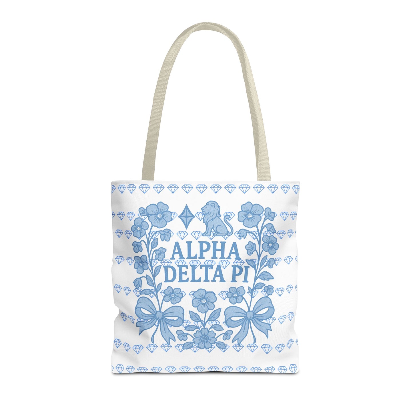 Alpha Delta Pi Floral Tote Bag - Stylish Sorority Accessory, Gift for College Students, Everyday Use, Blue Floral Design, AOP Style