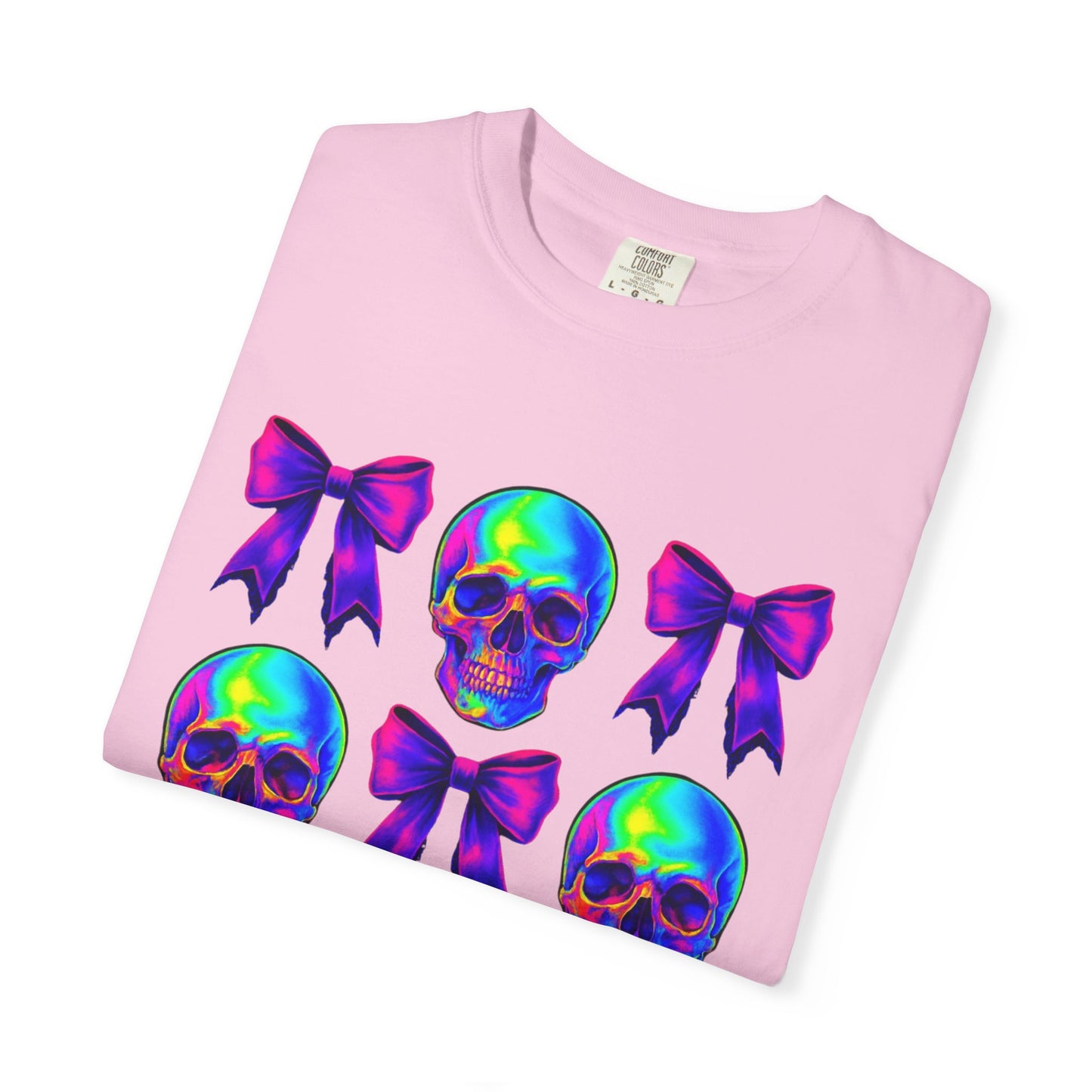 Neon Skull and Bow Unisex T-Shirt | Trendy Graphic Tee for Halloween, Festivals, Casual Wear, Gifts