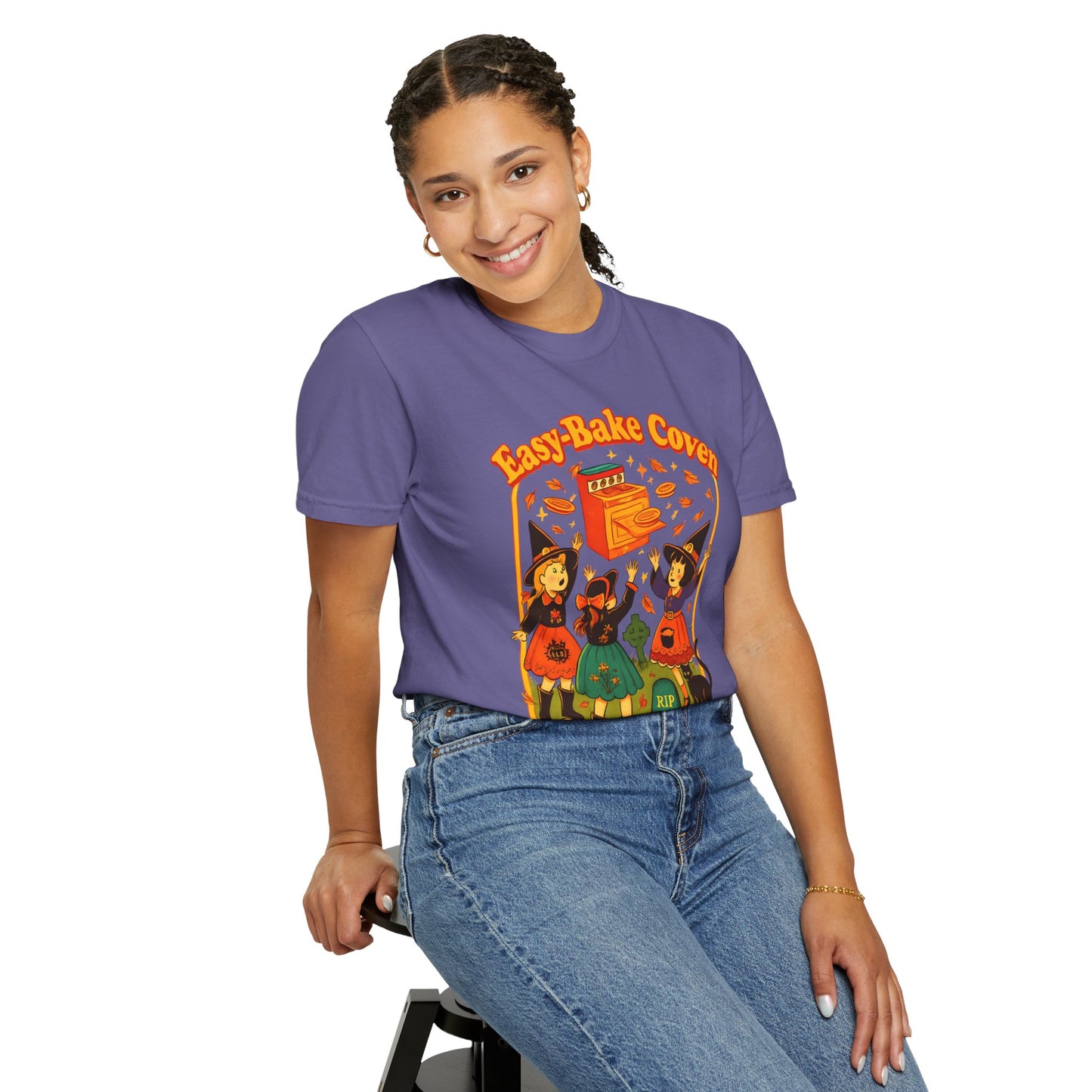 Halloween Witch T-Shirt, Unisex Garment-Dyed Shirt, Easy-Bake Coven Tee, Spooky Season Apparel, Cute Witch Design