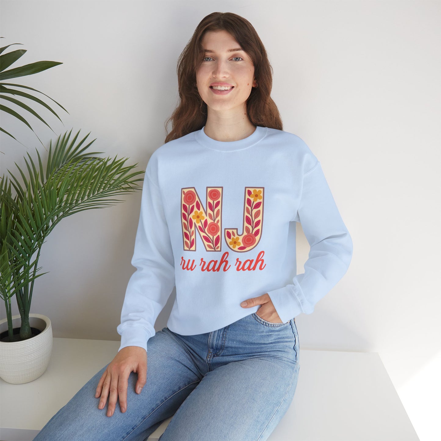 NJ Floral Pattern Crewneck Sweatshirt, Cozy Jersey, Casual Layer, Unique Gift, Fall Fashion, Unisex Apparel