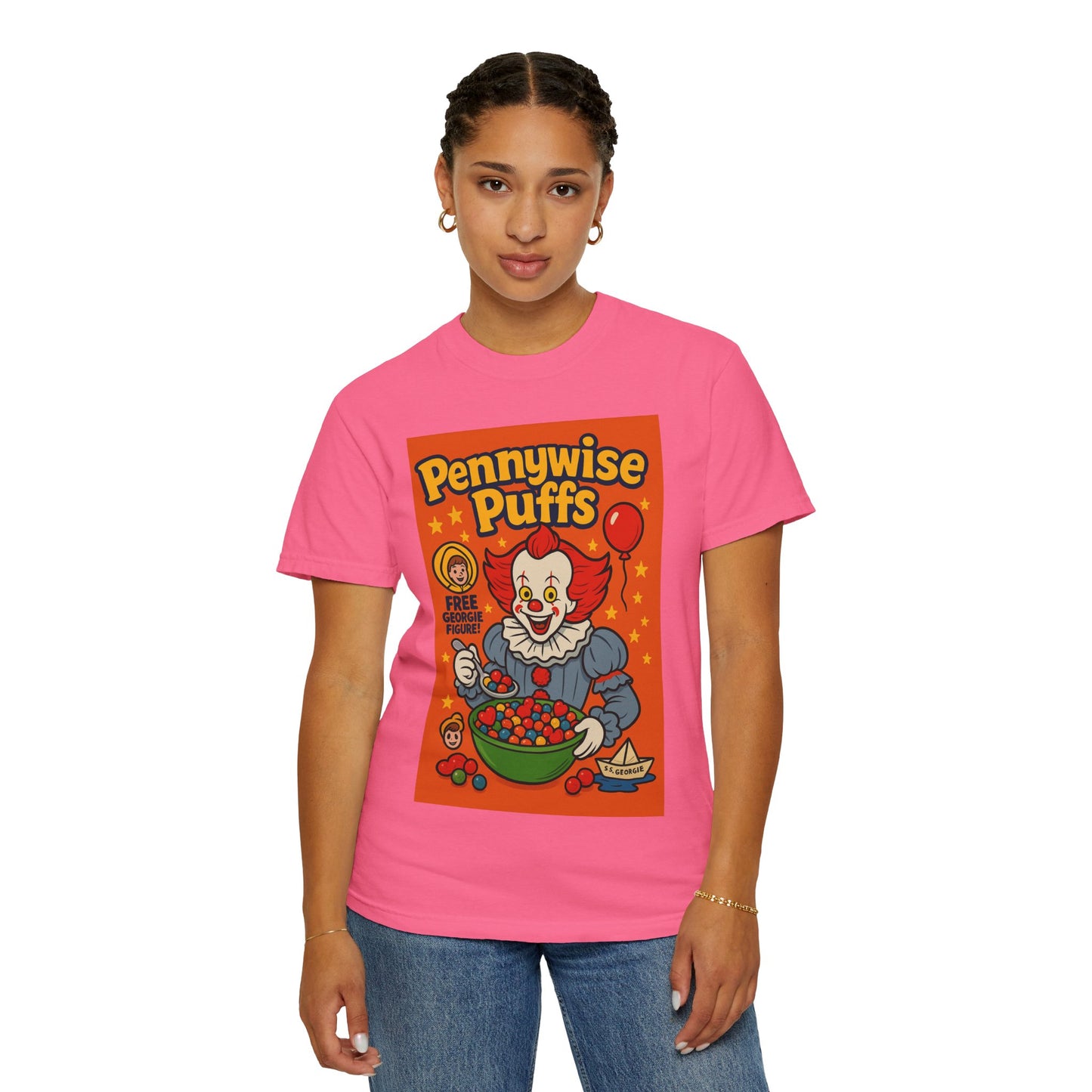 Pennywise Puffs T-Shirt | Unisex Graphic Tee for Horror Fans, Perfect for Halloween, Movie Nights, Gifts, Cosplay