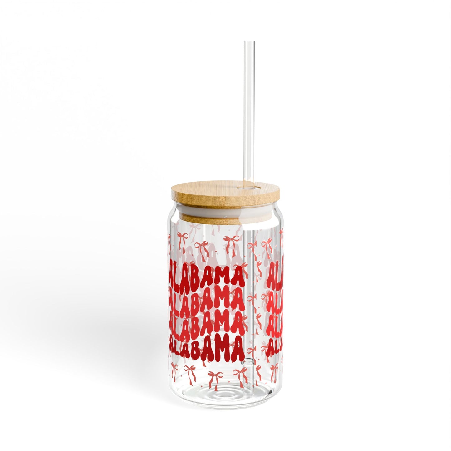 Coquette Bow Alabama Sipper Glass, 16oz - Bama Drinkware, Summer Vibes, Bama Game Day, Fun Home Decor, Eco-Friendly Straw, Graduation Gift, RTR Gift