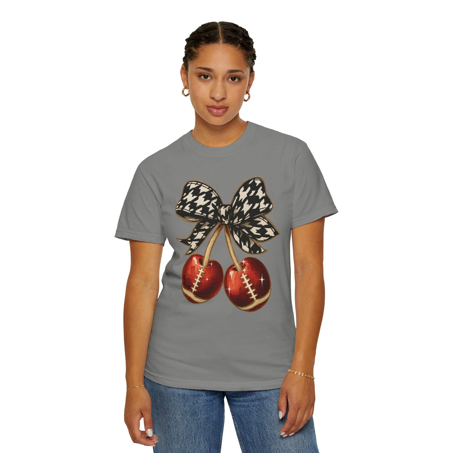 Houndstooth Bow Unisex Tee for Sports Lovers | Garment-Dyed T-shirt