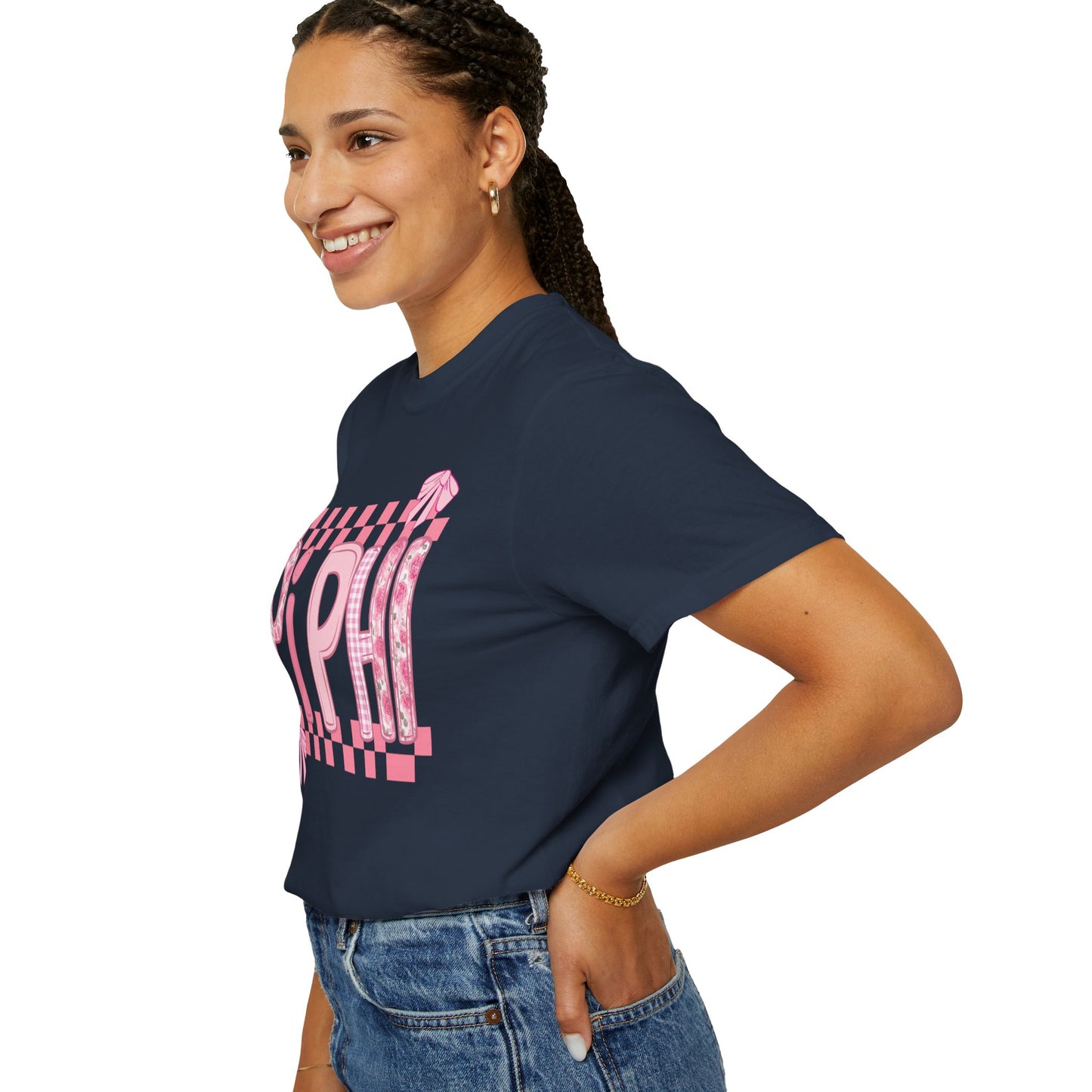 Cute Garment-Dyed T-Shirt for Sorority Sisters, Pi -Checked Style, Perfect for Casual Outings, Sorority Events, Gifts