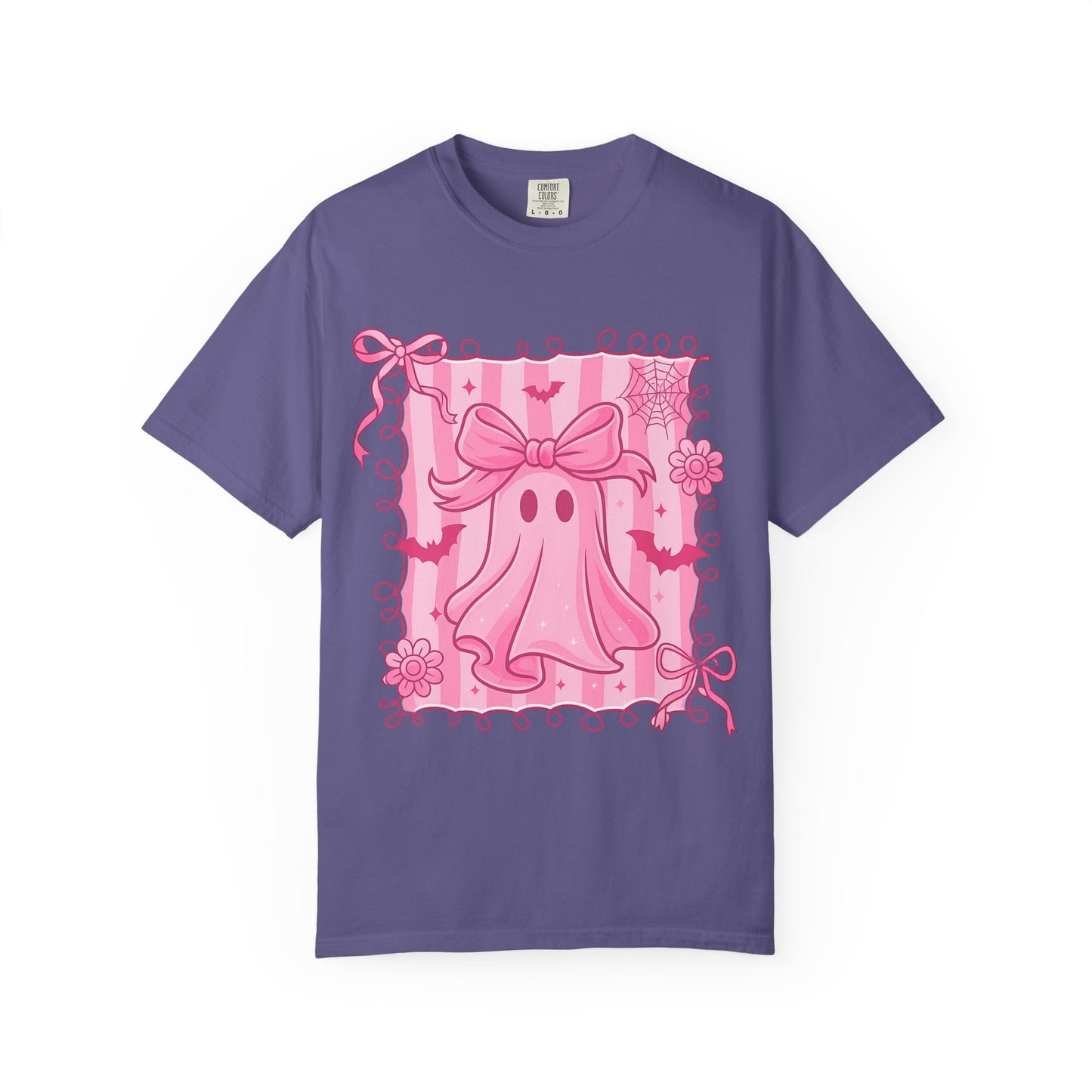 Cute Pink Ghost Graphic T-Shirt, Pink Halloween Tee, Unisex Garment-Dyed Top, Spooky Style for Fall, Trick or Treat Fashion