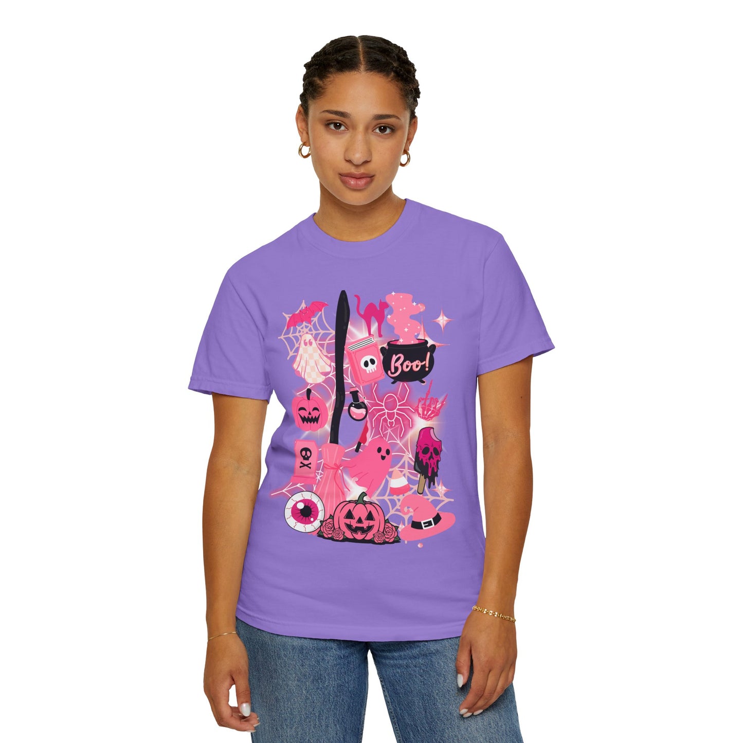 Pink Halloween-Themed Unisex T-shirt, Spooky Shirt, Ghostly Apparel, Boo T-shirt, Fall Fashion, Halloween Costume Top