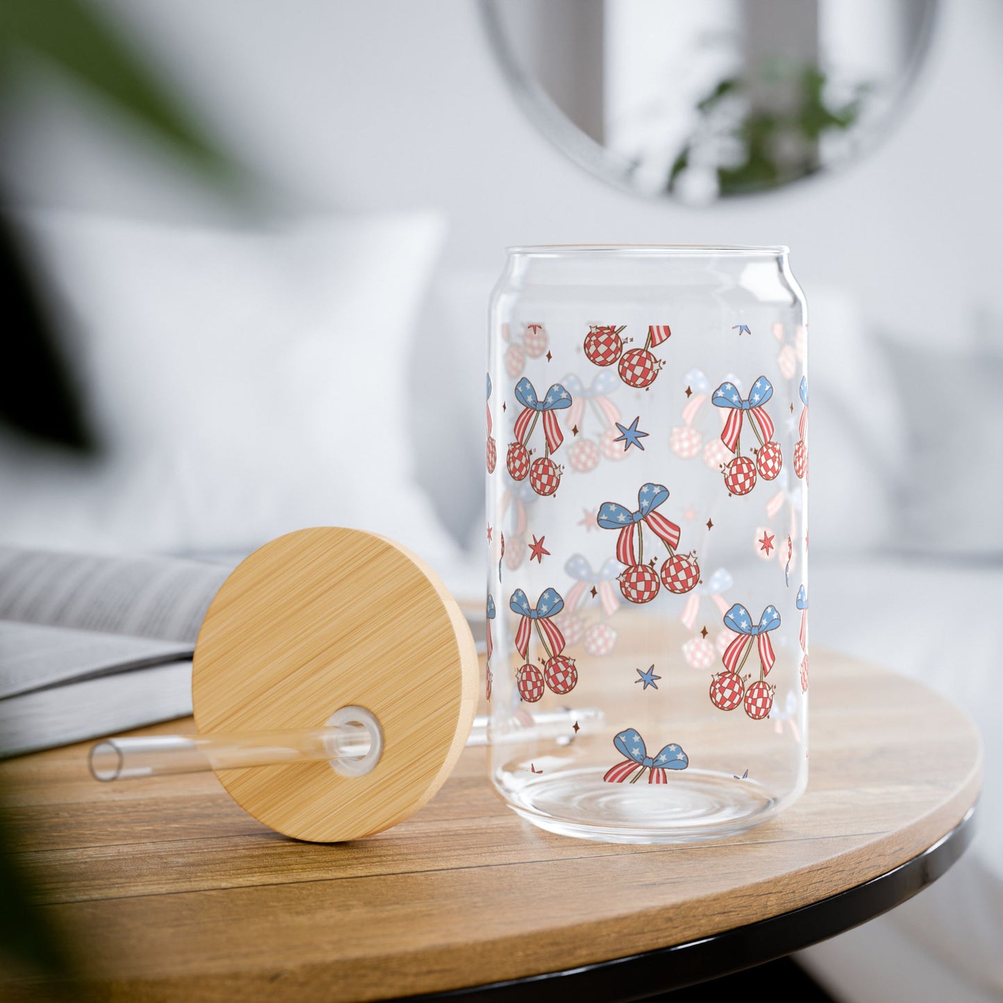 Patriotic Disco Ball Cherrry Sipper Glass