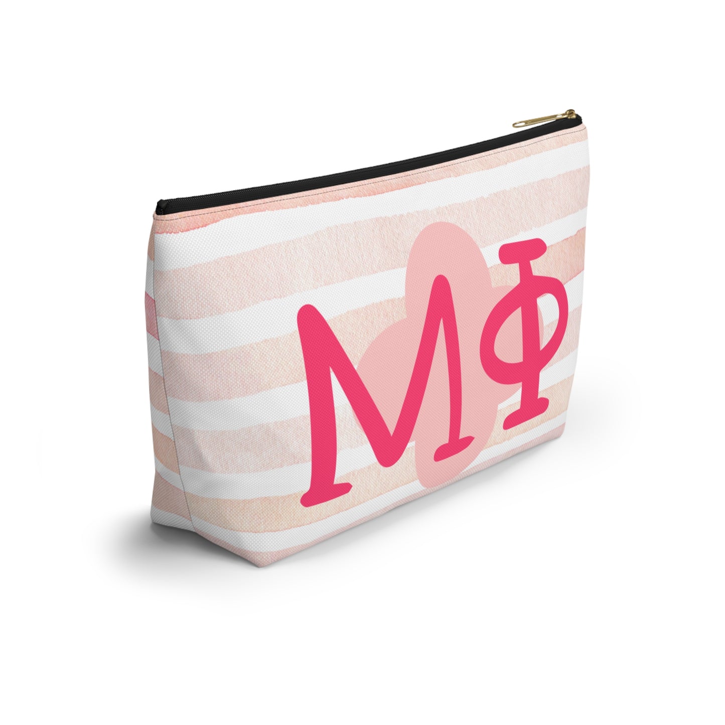 PHI mu Chic Accessory Pouch for Sorority Sisters, Cosmetic Bag, Makeup Organizer, Gift for College Graduates, Pink Stripes