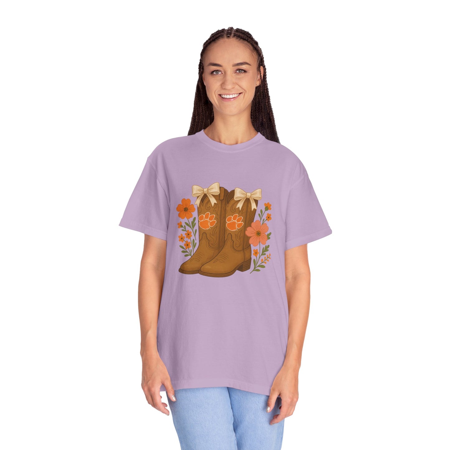 Cowgirl Boots Floral T-Shirt, Go Tigers Game Day, Comfort Colors