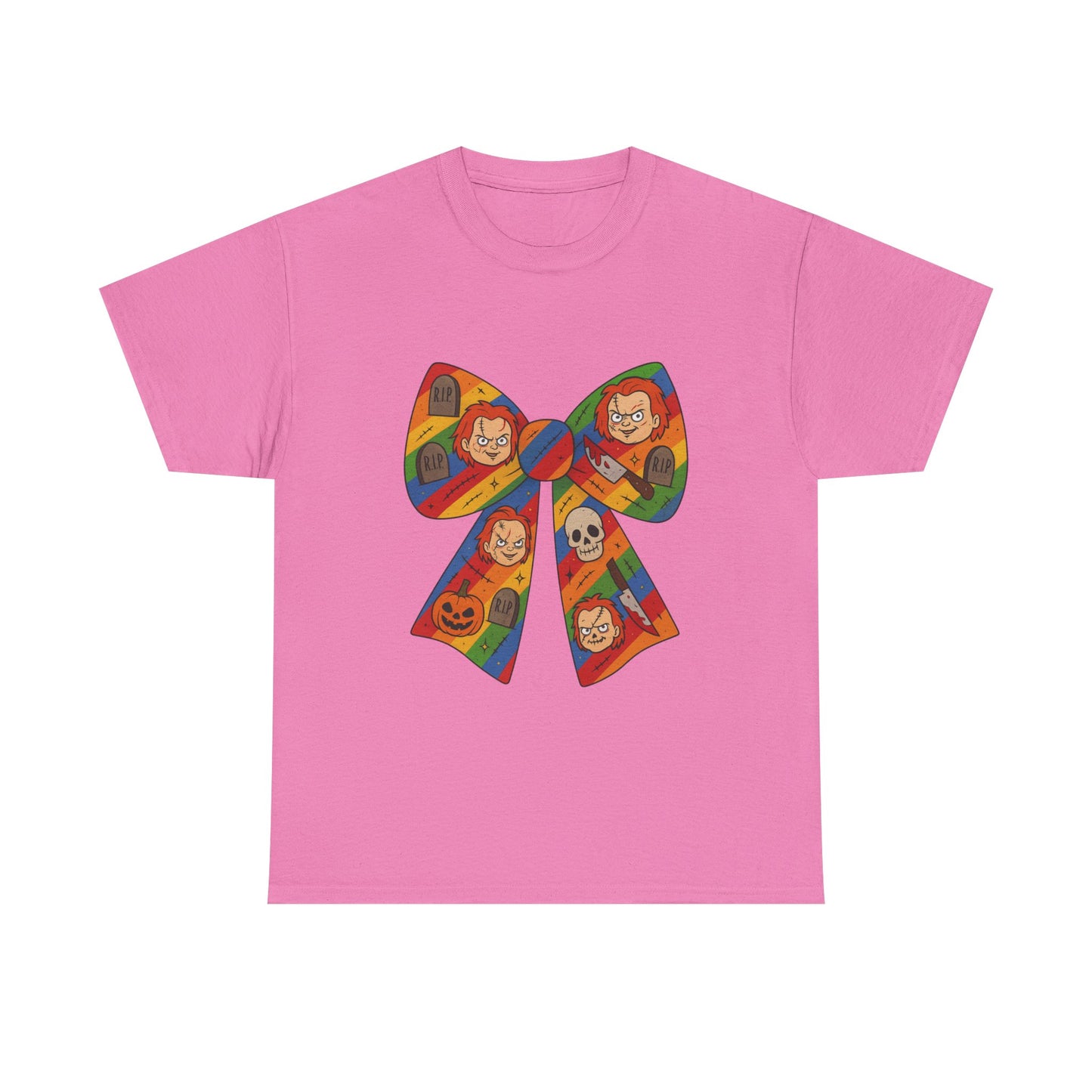 Colorful Halloween Bow Tee, Fun Costume T-Shirt, Halloween Party Shirt, Unisex Graphic Tee, Cozy Everyday Wear, Unique Gift Idea