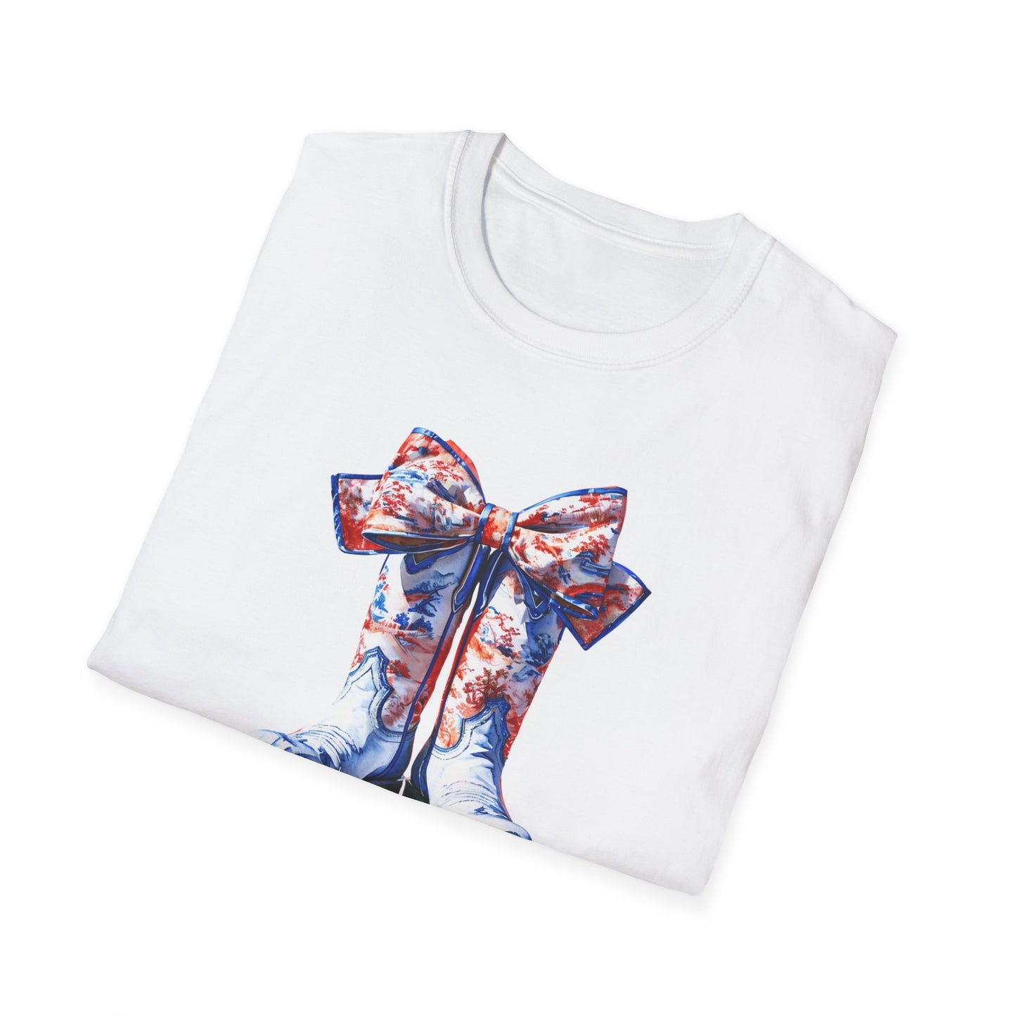 , go Rebs Cheerful Unisex Softstyle T-Shirt with Bow Design | Gift for Sports Fans, Casual Wear, Team Spirit, Game Day Shirt, Cheerleading Top