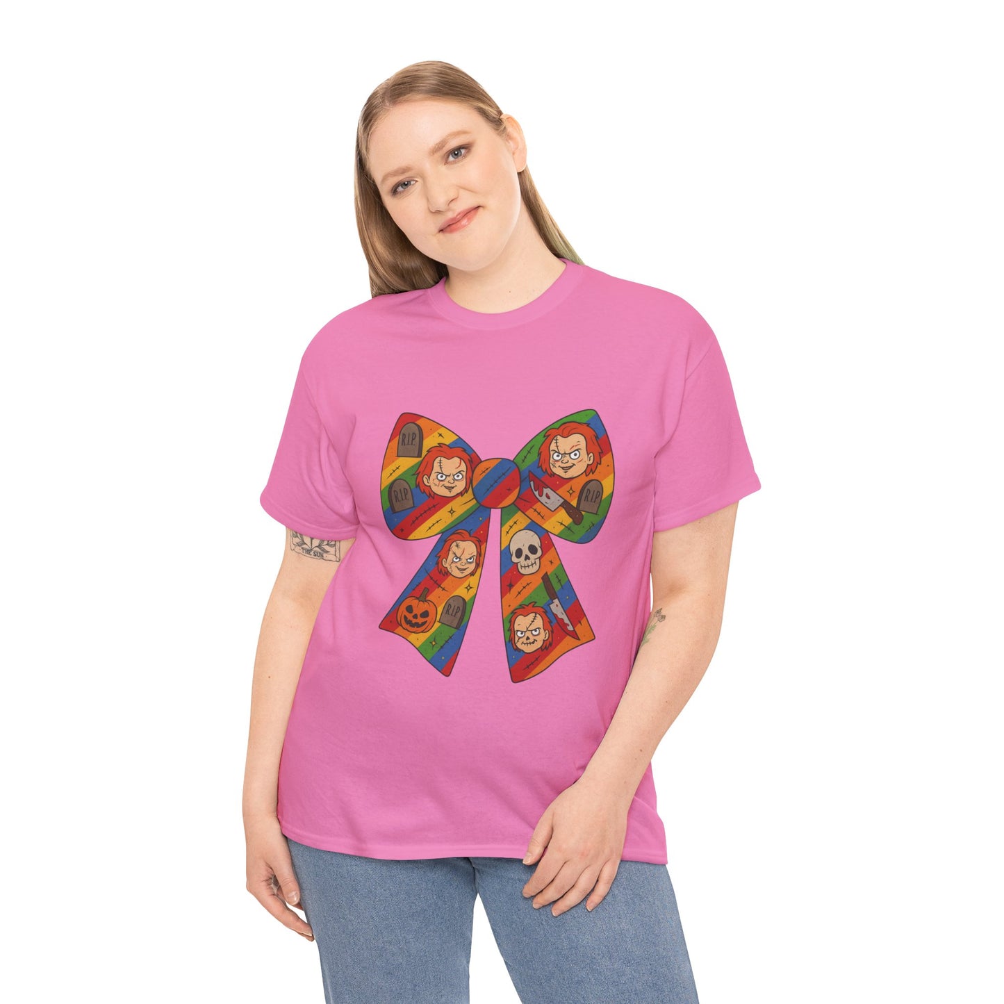 Colorful Halloween Bow Tee, Fun Costume T-Shirt, Halloween Party Shirt, Unisex Graphic Tee, Cozy Everyday Wear, Unique Gift Idea