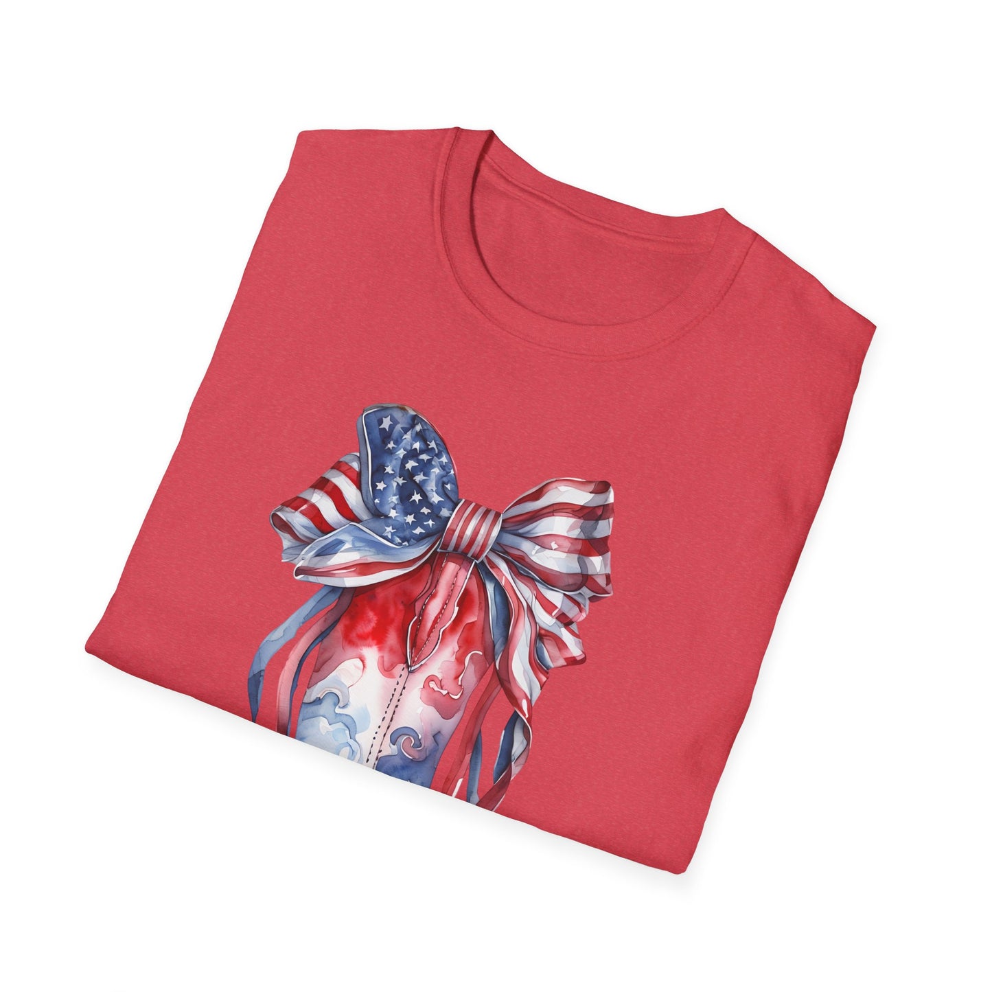 Patriotic Cowboy Boot T-Shirt | Unisex Softstyle Tee for Independence Day
