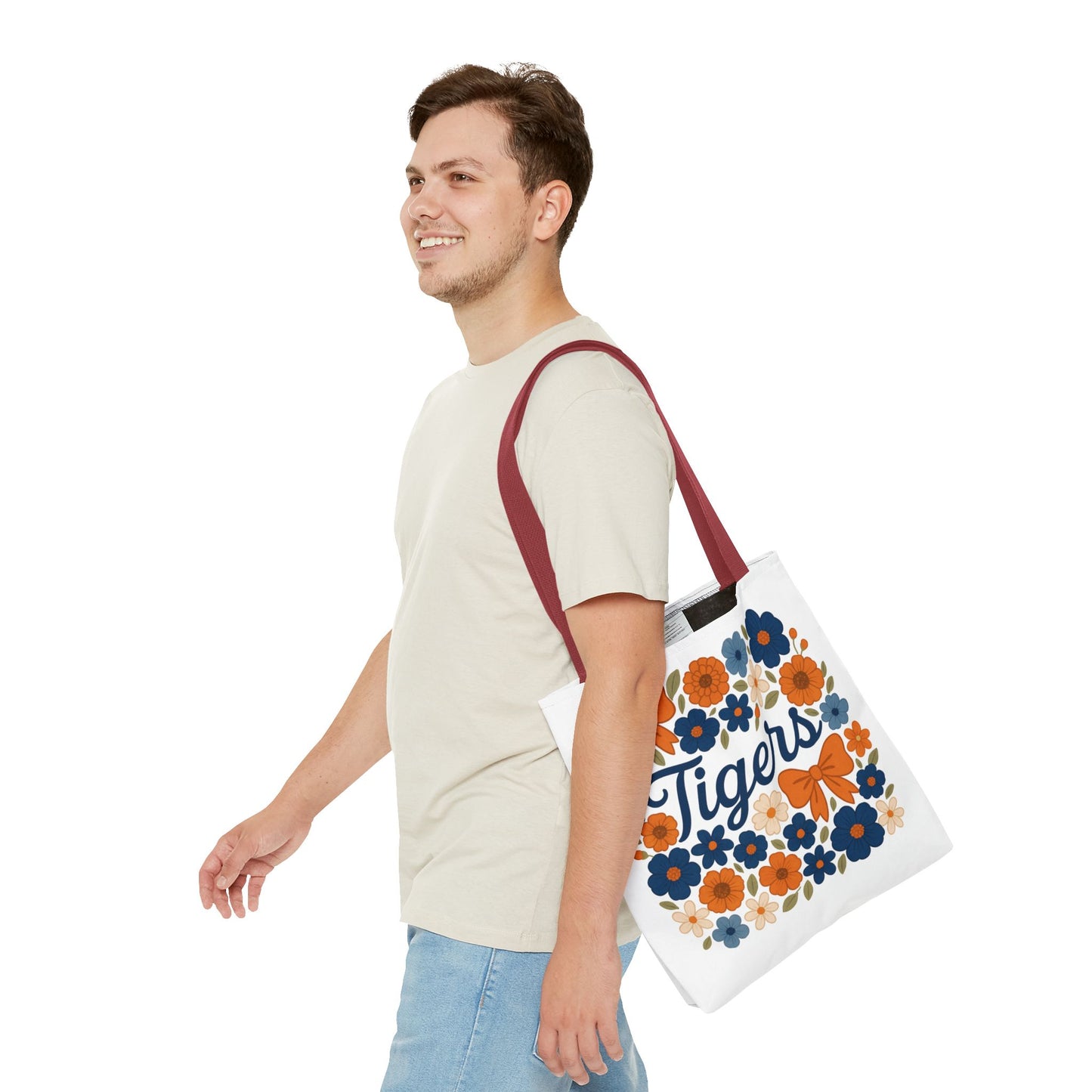 Floral Tiger Tote Bag, Cute Shopping Bag, Reusable Grocery Tote, Gift for Students, Eco-friendly Handbag, Graduation Gift, Alumni Gift