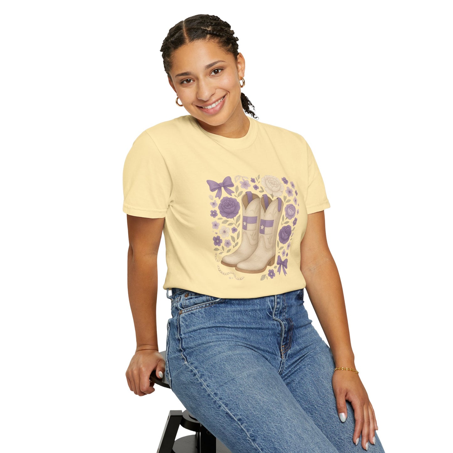 Whimsical Floral Boots Unisex T-Shirt | Casual Style, Gift for Her, Texas Christian University, TCU Frogs, Comfort Colors, Texas Fan gift, Graduation Gift
