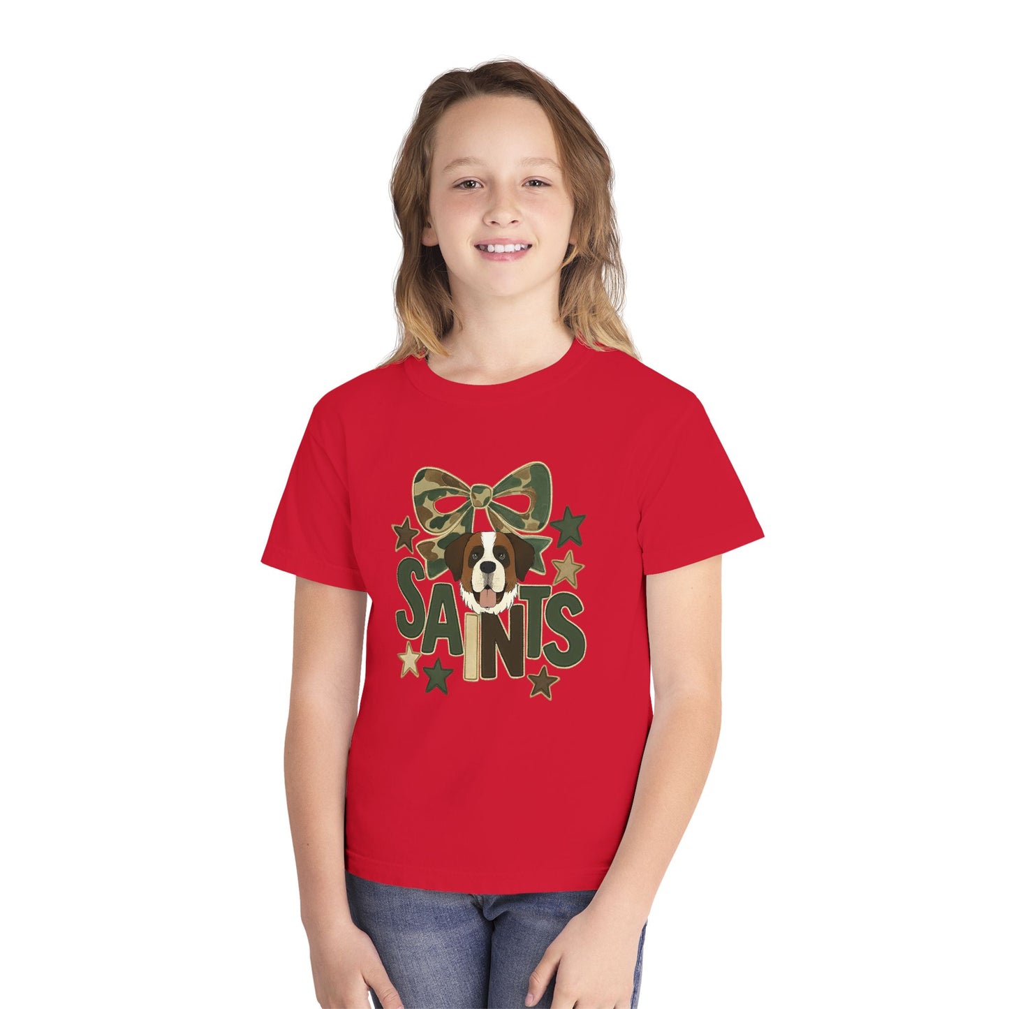 Camo Saints Youth Tee, Fun T-Shirt for Dog Lovers, Kids Outdoor Adventure Gear, Birthday Gift, Casual Wear