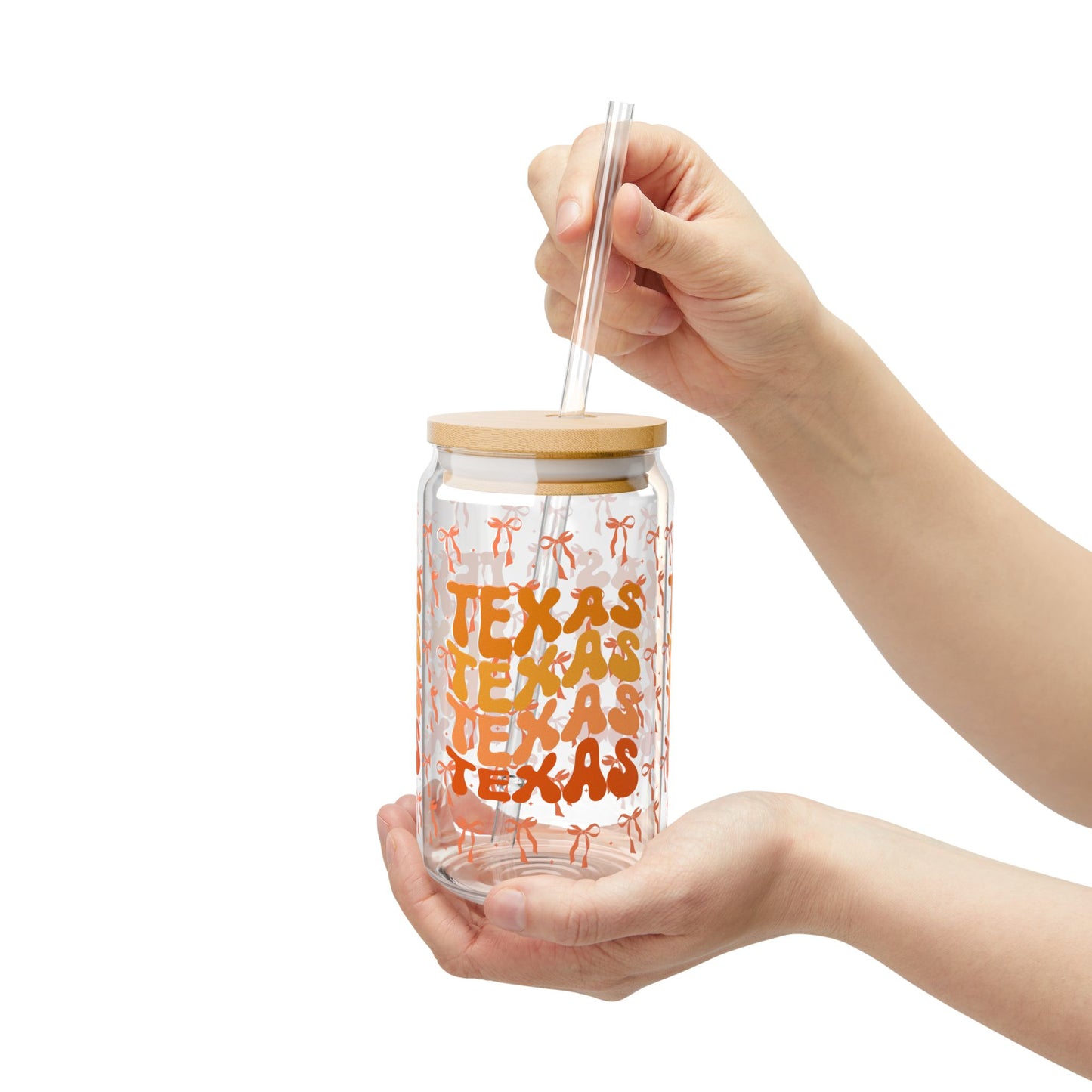 Coquette Bow Texas Sipper Glass, 16oz | Unique Glass Drinkware, Personalized Gift, Summer Party Essential, Texan Pride Mug, Longhorns, Graduation Gift