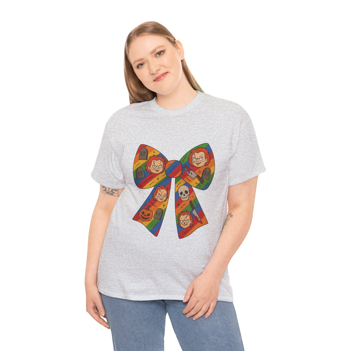 Colorful Halloween Bow Tee, Fun Costume T-Shirt, Halloween Party Shirt, Unisex Graphic Tee, Cozy Everyday Wear, Unique Gift Idea