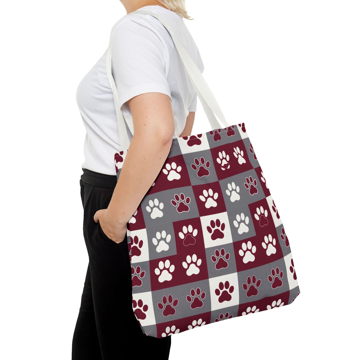 MS Bulldog Tote Bag - AOP, Paw Print Design, Reusable Shopping Bag, Mississippi Bulldog Fan, Animal Lover Accessory