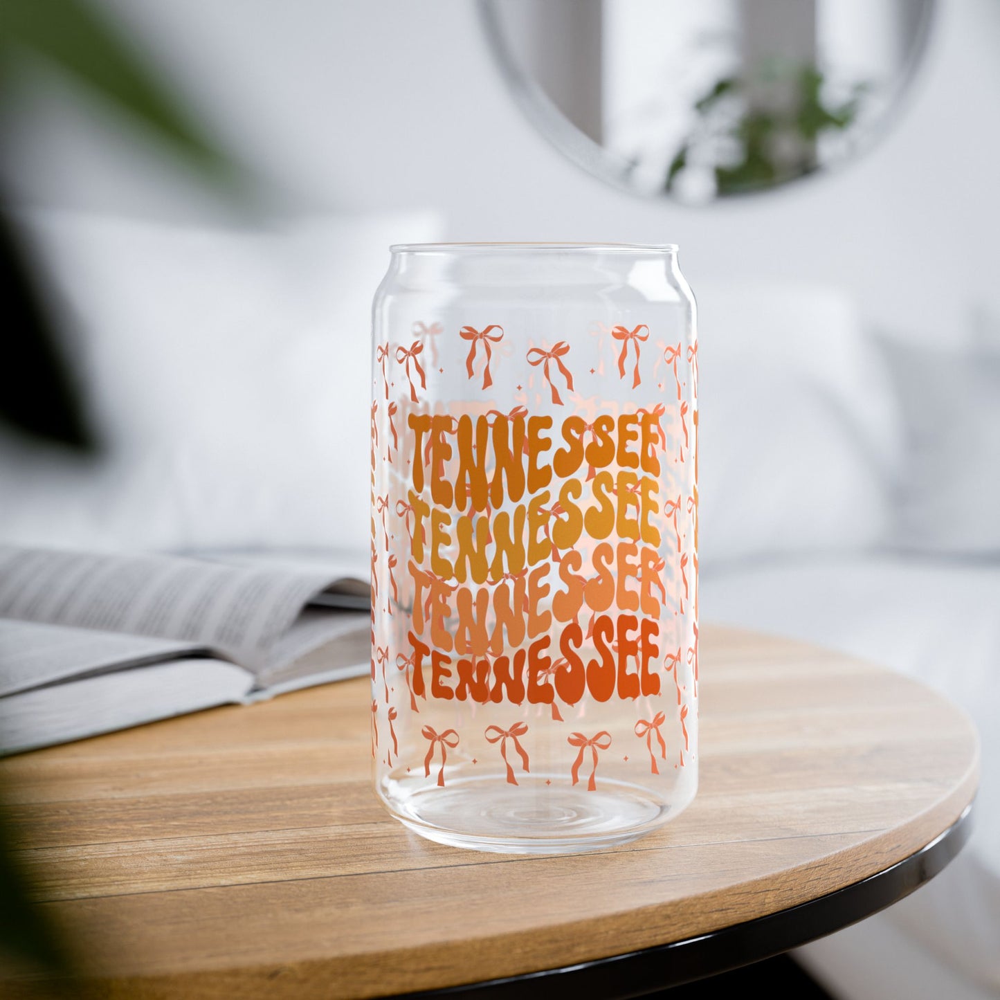 Coquette Bow Tennessee Sipper Glass, Tropical Drinkware, Summer Party Essential, Eco-Friendly Glass Cup, Tn game day, tennessee fan gift, graduation gift