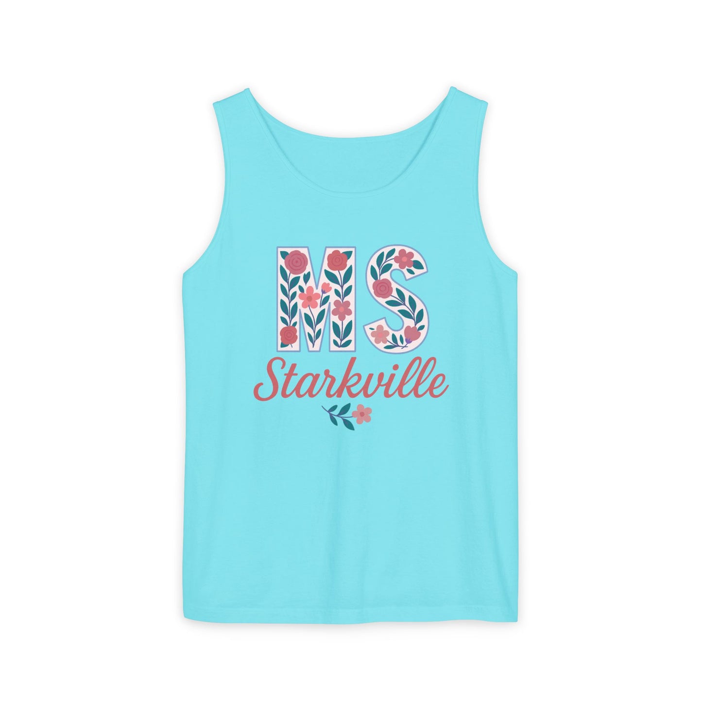 Mississippi Floral Monogram Summer Tank Top, Comfort Colors, Perfect for Casual Outings, Gifts, Beach Days, Graduation Celebrations,
