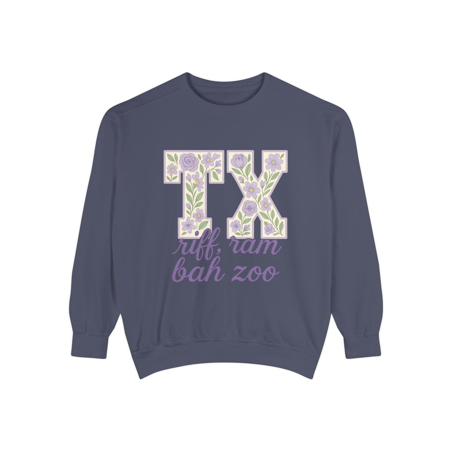 TCU Floral TX Sweatshirt - Unisex Garment-Dyed, Cozy Casual Wear, Texas Pride, Gift for Friends, College Apparel, Spring Outfits
