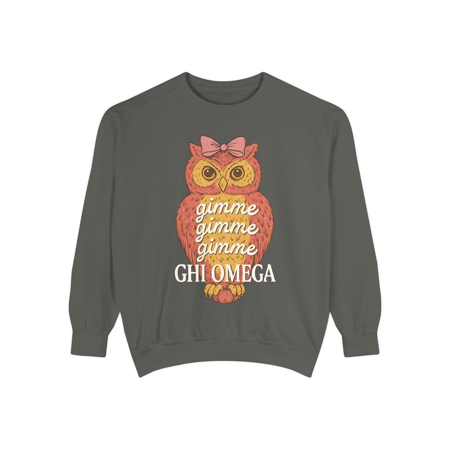 Gimme Gimme Owl Sweatshirt, Unisex Sweatshirt, Sorority Apparel, Cute Owl Design, Cozy Gift, College Sweatshirt