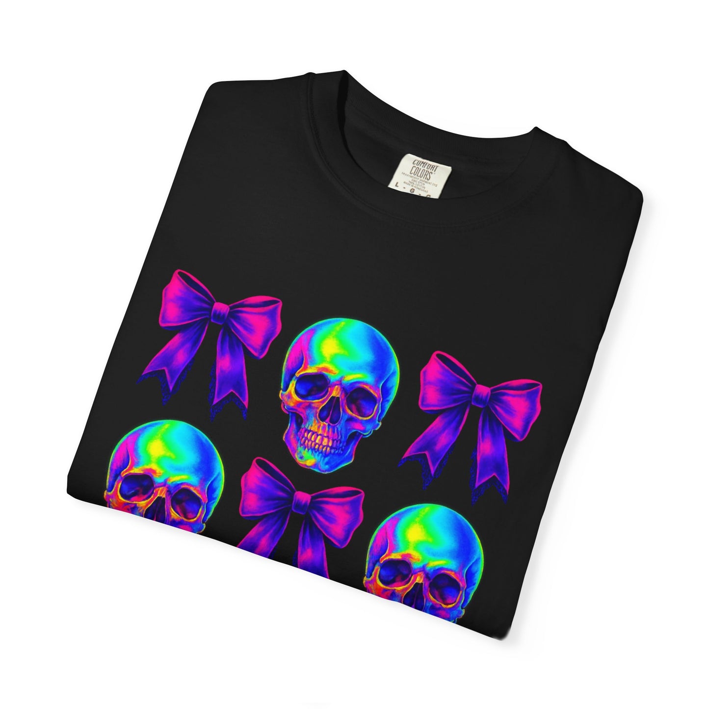 Neon Skull and Bow Unisex T-Shirt | Trendy Graphic Tee for Halloween, Festivals, Casual Wear, Gifts