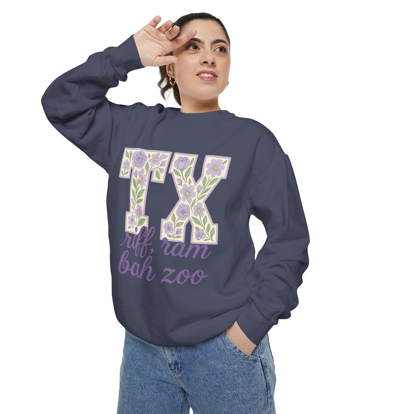 TCU Floral TX Sweatshirt - Unisex Garment-Dyed, Cozy Casual Wear, Texas Pride, Gift for Friends, College Apparel, Spring Outfits