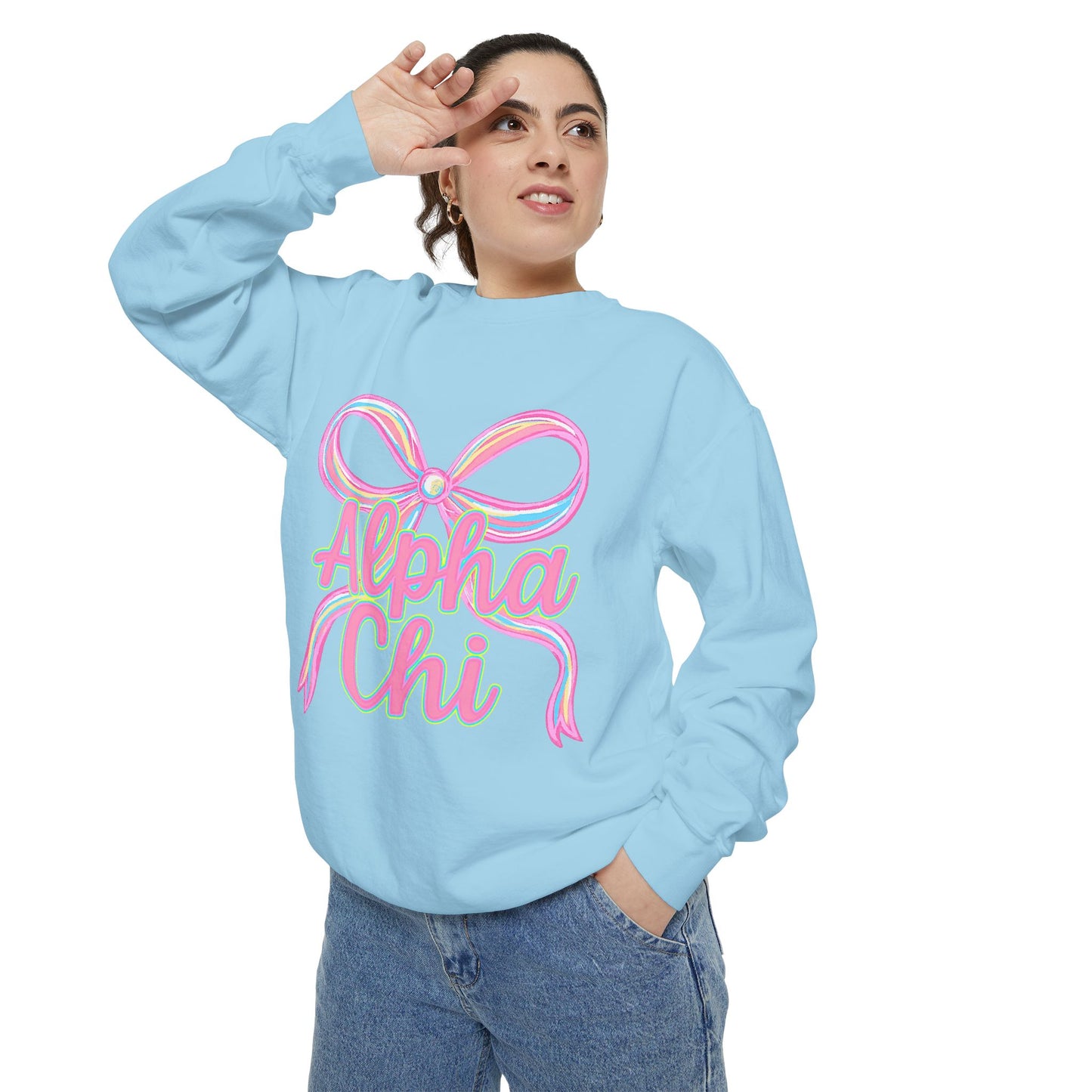 AlphaChi Garment-Dyed Sweatshirt, Sorority Sweatshirt, Personalized Gift, College Apparel, Comfortable Crewneck, Trendy Fashion