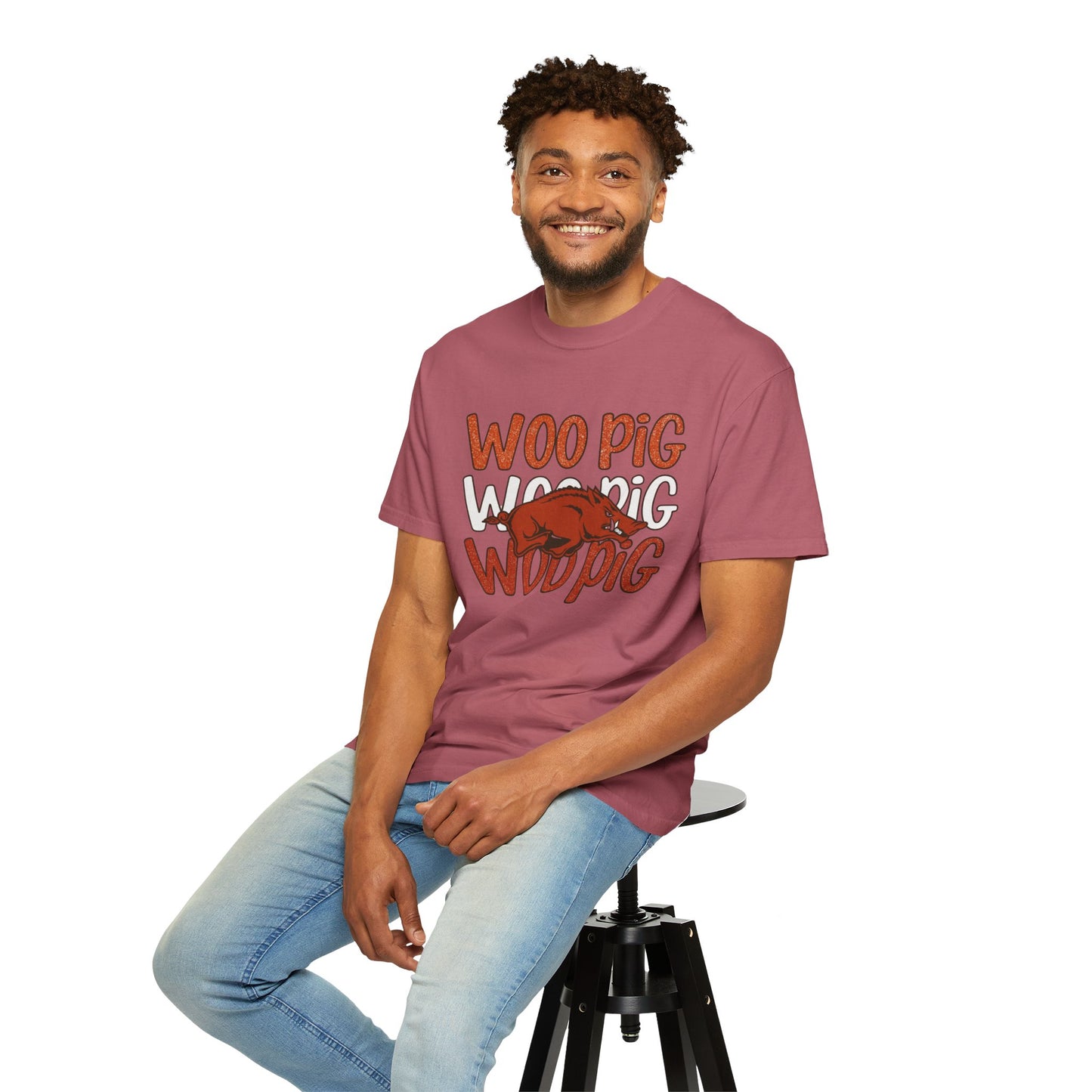 Woo Pig Garment-Dyed T-Shirt, Unisex Tee, Arkansas Pride Shirt, Casual Everyday Wear, College Game Day Tee, Fun Graphic Tee