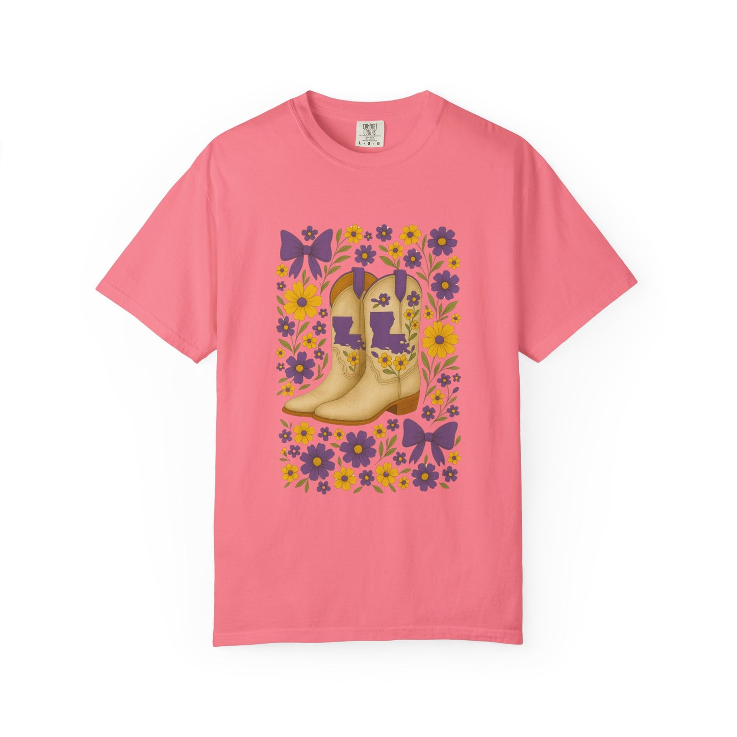 T-Shirt - Western Floral Boot T-Shirt, Vintage Graphic Shirt, Gift for Cowgirl, LSU Tigers, Louisiana Game Day