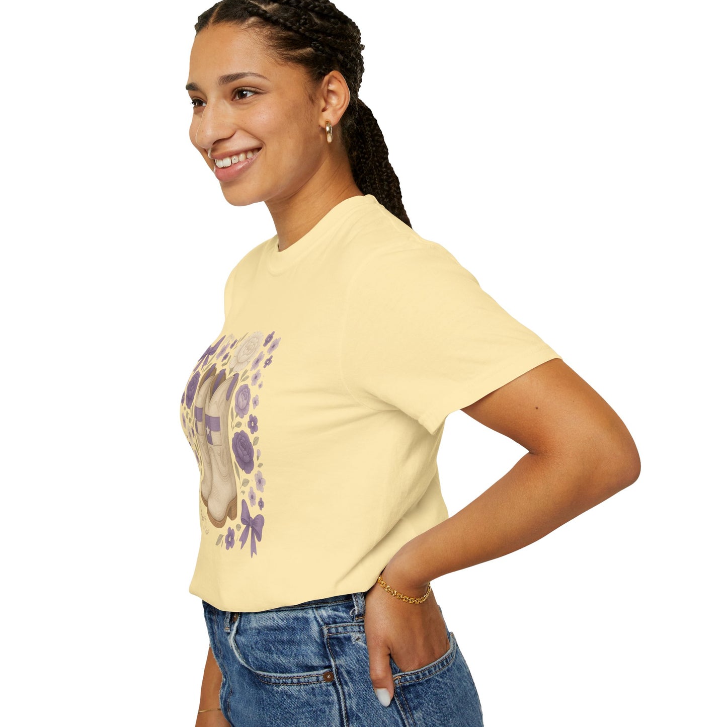 Whimsical Floral Boots Unisex T-Shirt | Casual Style, Gift for Her, Texas Christian University, TCU Frogs, Comfort Colors, Texas Fan gift, Graduation Gift