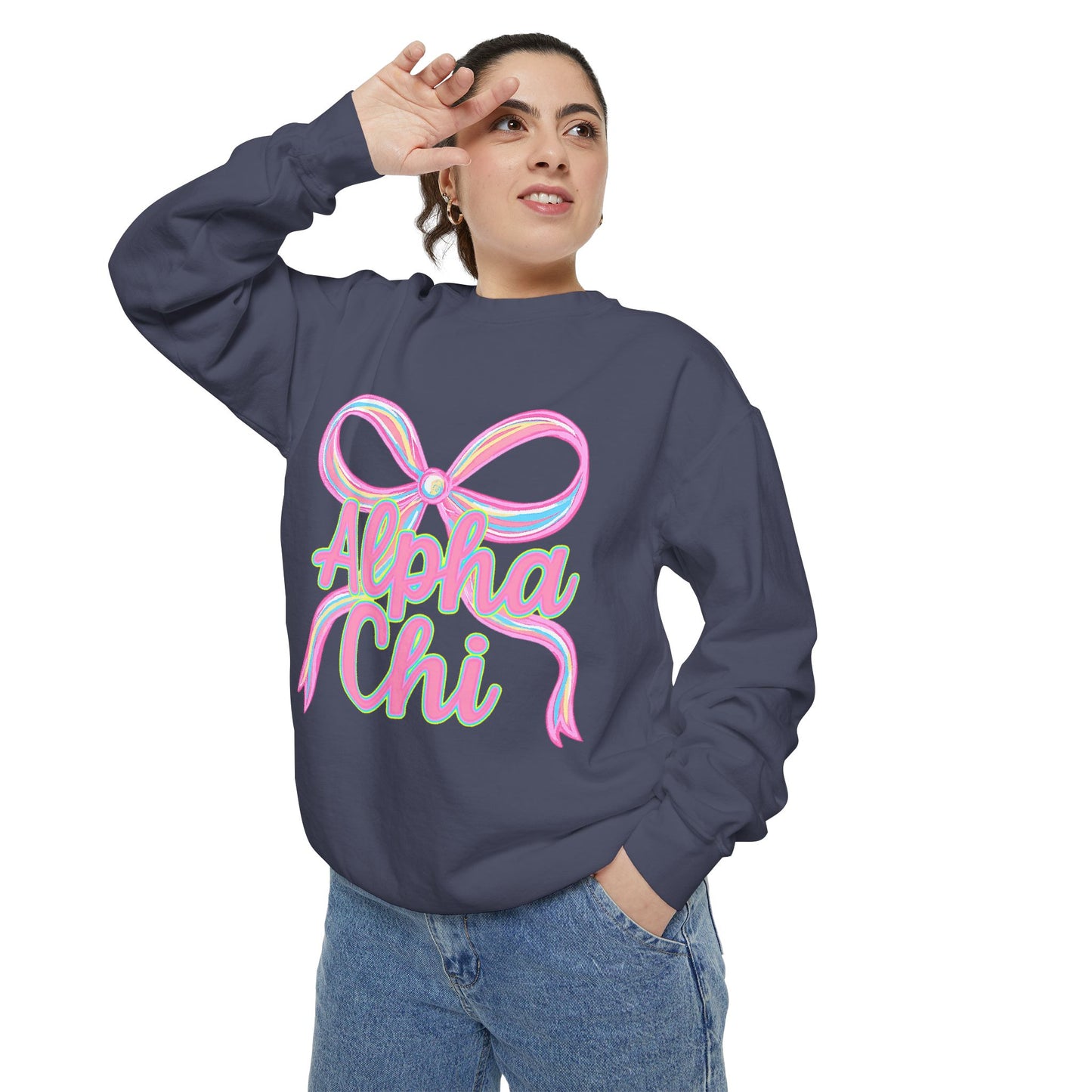 AlphaChi Garment-Dyed Sweatshirt, Sorority Sweatshirt, Personalized Gift, College Apparel, Comfortable Crewneck, Trendy Fashion