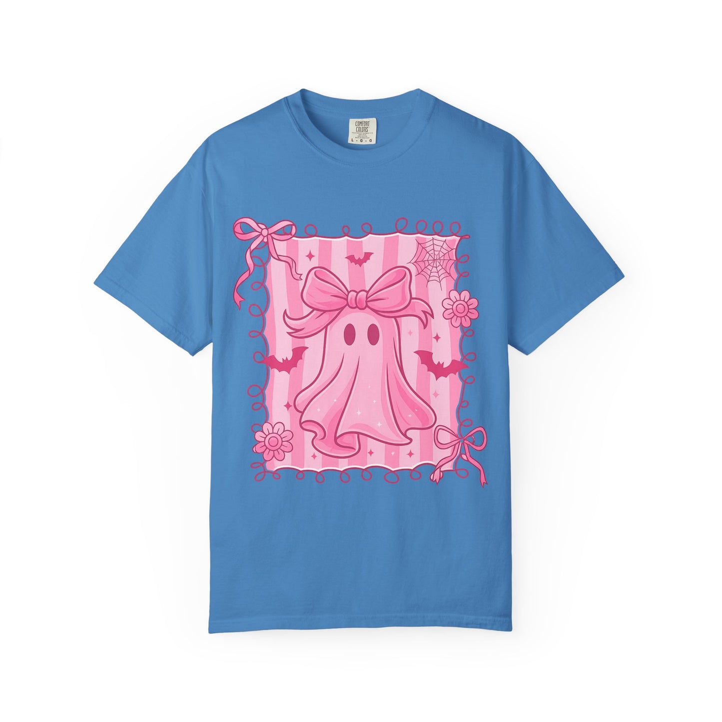 Cute Pink Ghost Graphic T-Shirt, Pink Halloween Tee, Unisex Garment-Dyed Top, Spooky Style for Fall, Trick or Treat Fashion