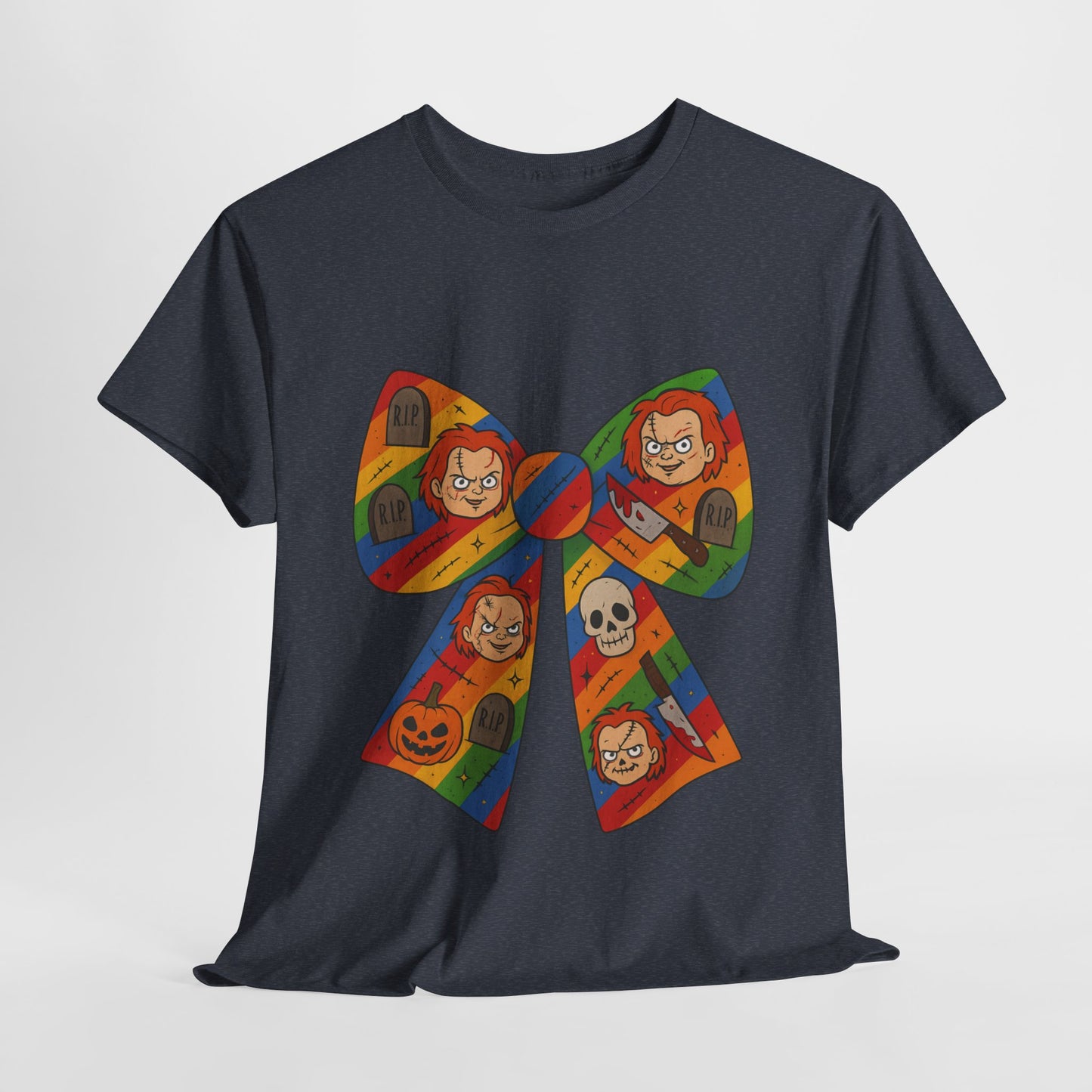 Colorful Halloween Bow Tee, Fun Costume T-Shirt, Halloween Party Shirt, Unisex Graphic Tee, Cozy Everyday Wear, Unique Gift Idea