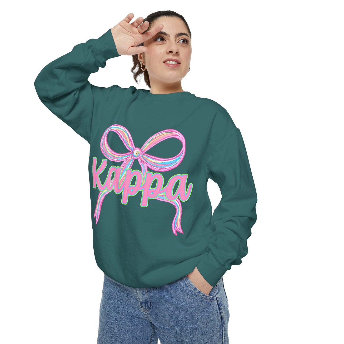 Kappa Bow Sweatshirt, Unisex Garment-Dyed Sweatshirt, Cozy Fashion, Fall Wardrobe, College Spirit, Gift Idea, Trendy Apparel