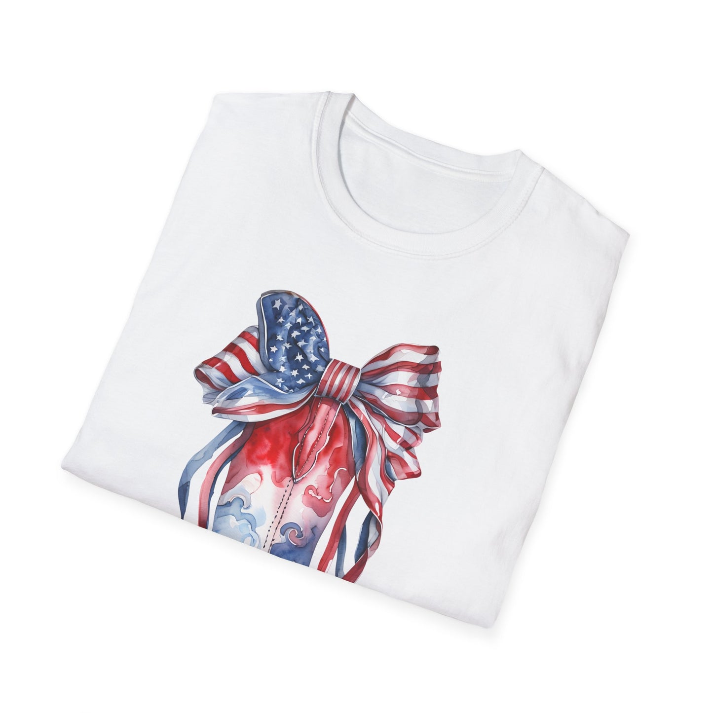 Patriotic Cowboy Boot T-Shirt | Unisex Softstyle Tee for Independence Day