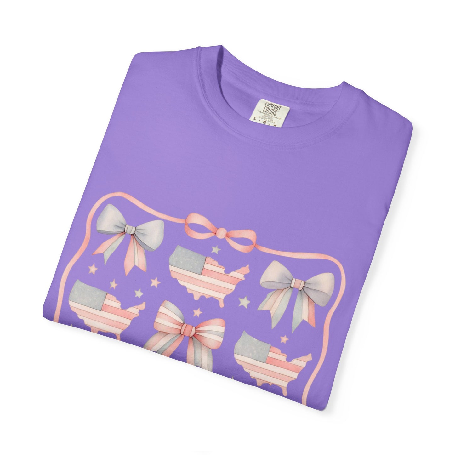 America Coquette Cute Bow Pattern Comfort Colors Unisex T-Shirt - 4th of July USA Celebration