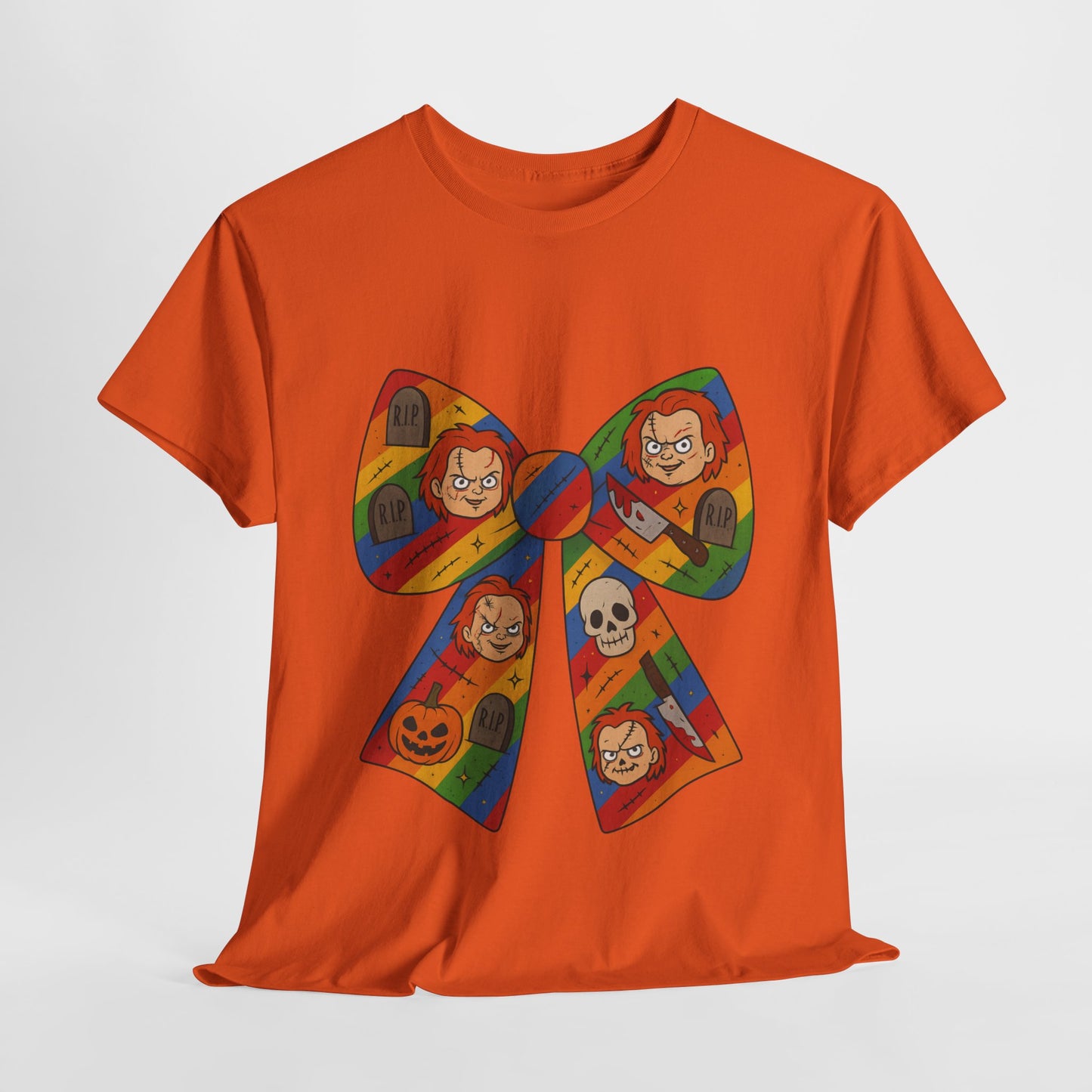 Colorful Halloween Bow Tee, Fun Costume T-Shirt, Halloween Party Shirt, Unisex Graphic Tee, Cozy Everyday Wear, Unique Gift Idea