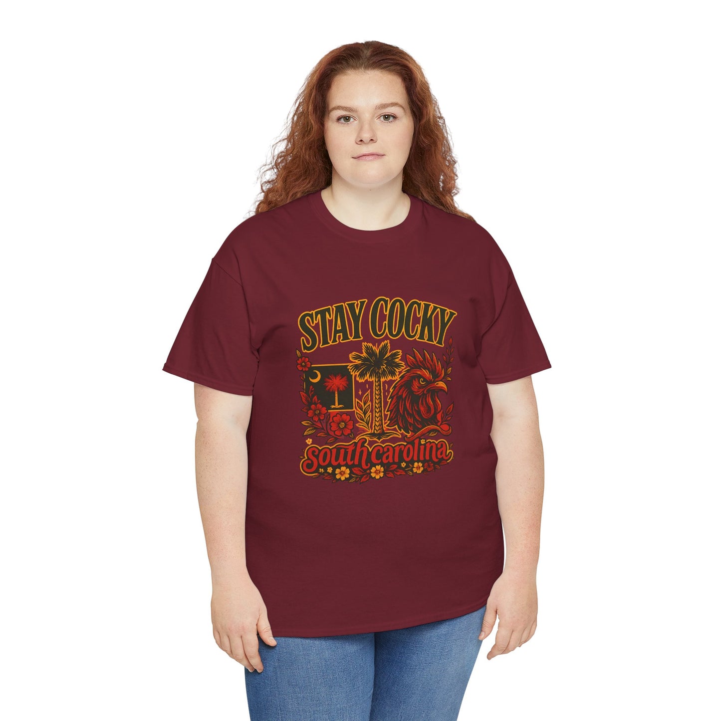 Stay Cocky Unisex Heavy Cotton Tee, Casual Graphic Tee, South Carolina Pride Shirt, Fun Vacation Wear, Perfect Gift for Gamecocks Fans