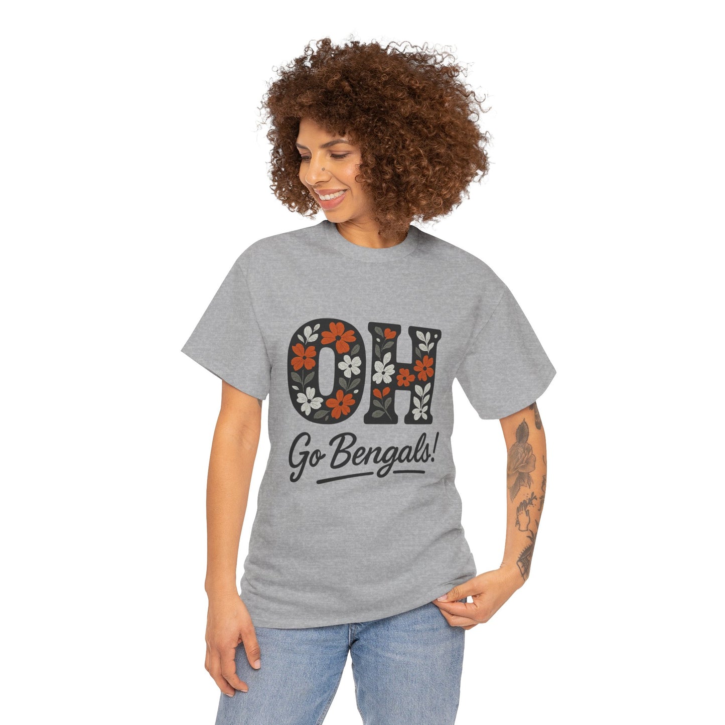Bengals Floral Tee - Unisex Heavy Cotton