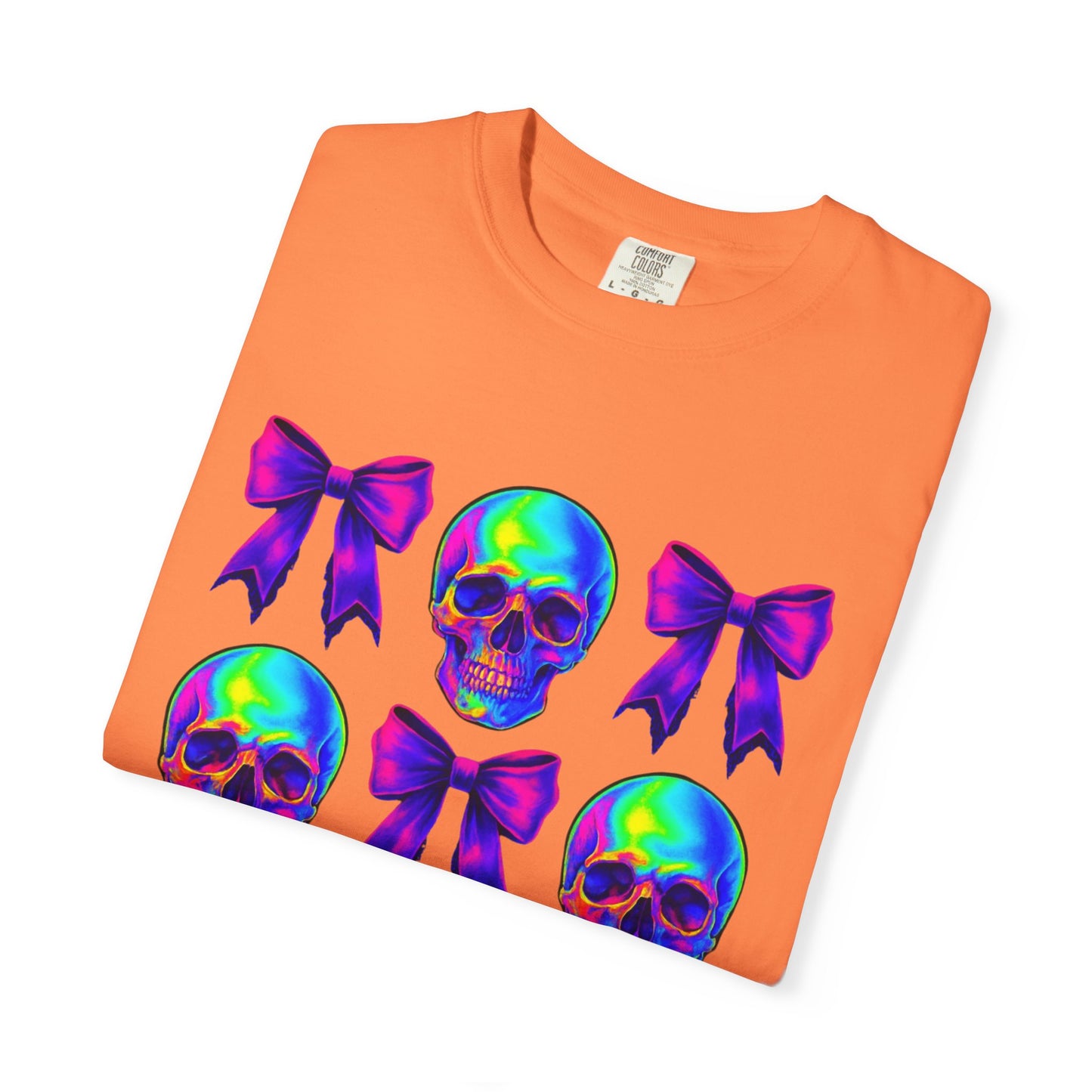 Neon Skull and Bow Unisex T-Shirt | Trendy Graphic Tee for Halloween, Festivals, Casual Wear, Gifts