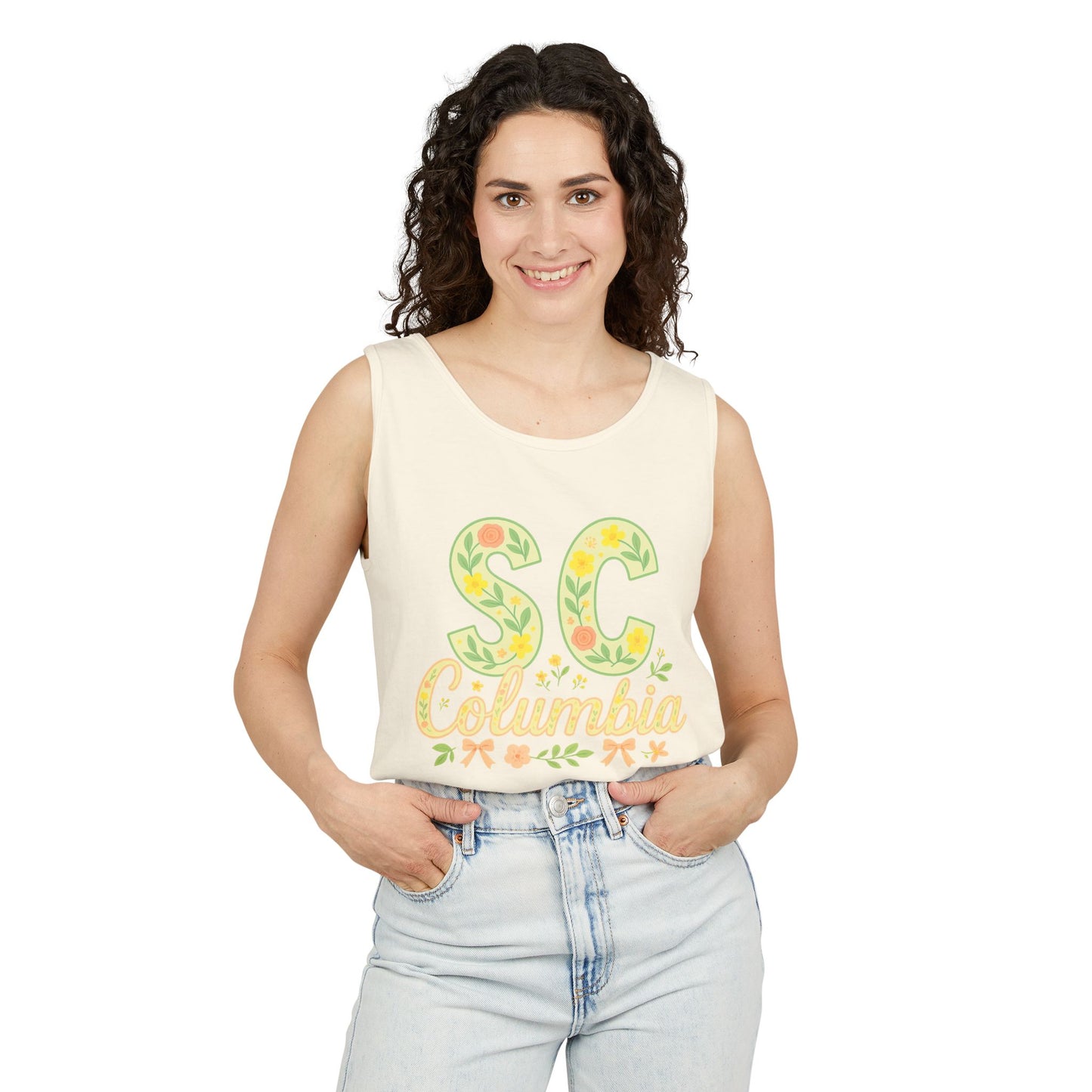 SC Columbia Floral Tank Top, Summer Tee, Beachwear, Vacation Clothes, Gift for Her, Casual Outfit, Comfort Colors, Graduation Gift